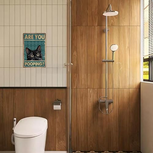 Miniatura 6 de Divertido letrero de baño de gato negro de 8 x 12 pulgadas, decoración de pared de metal, "Are You Pooping", regalo retro para amantes de los gatos,