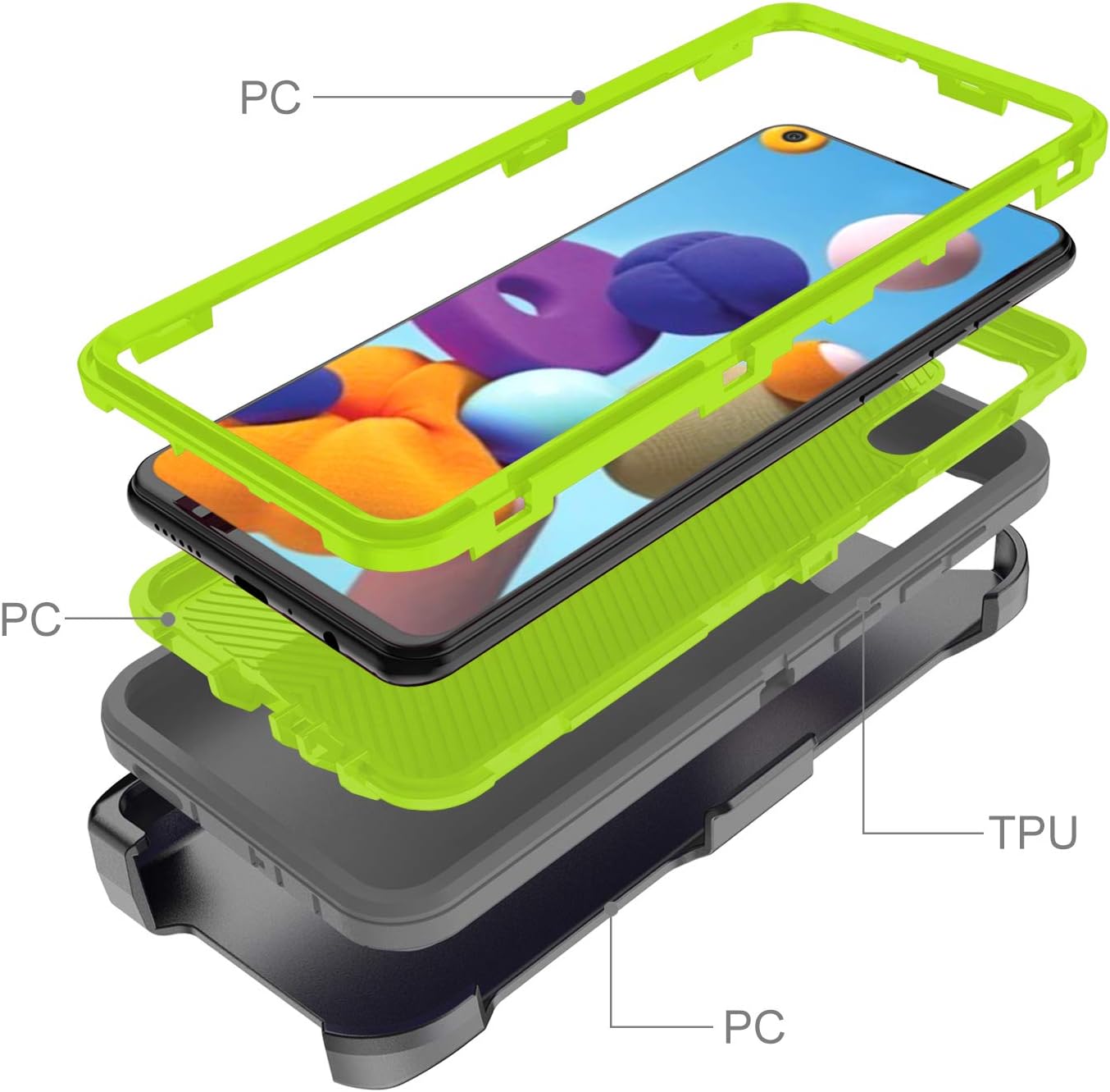 Hapitek Galaxy A21 Case for Samsung Heavy Duty Protective Rugged Shockproof case 3 in 1 Tough Case for Samsung Galaxy A21 Green