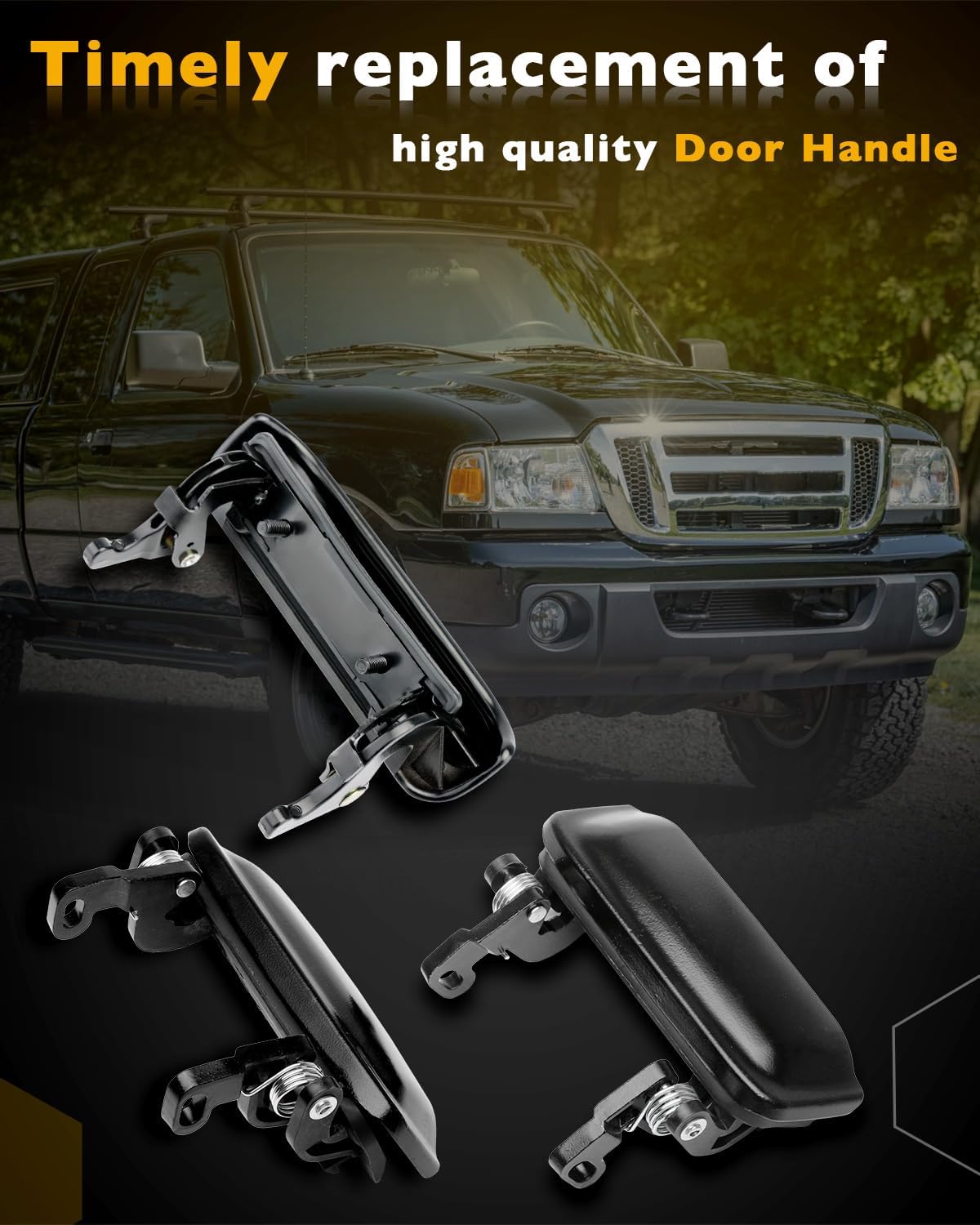 Metal Door Handle Set, Compatible with 1998-2011 Ford Ranger, 01-10 Mazda B2300 B3000 B4000, Front Driver & Right Passenger & Rear Tail Gate Latch Handle, OE# 2L5Z1022404BAA, FO1310134, 1L5Z9943400AAA