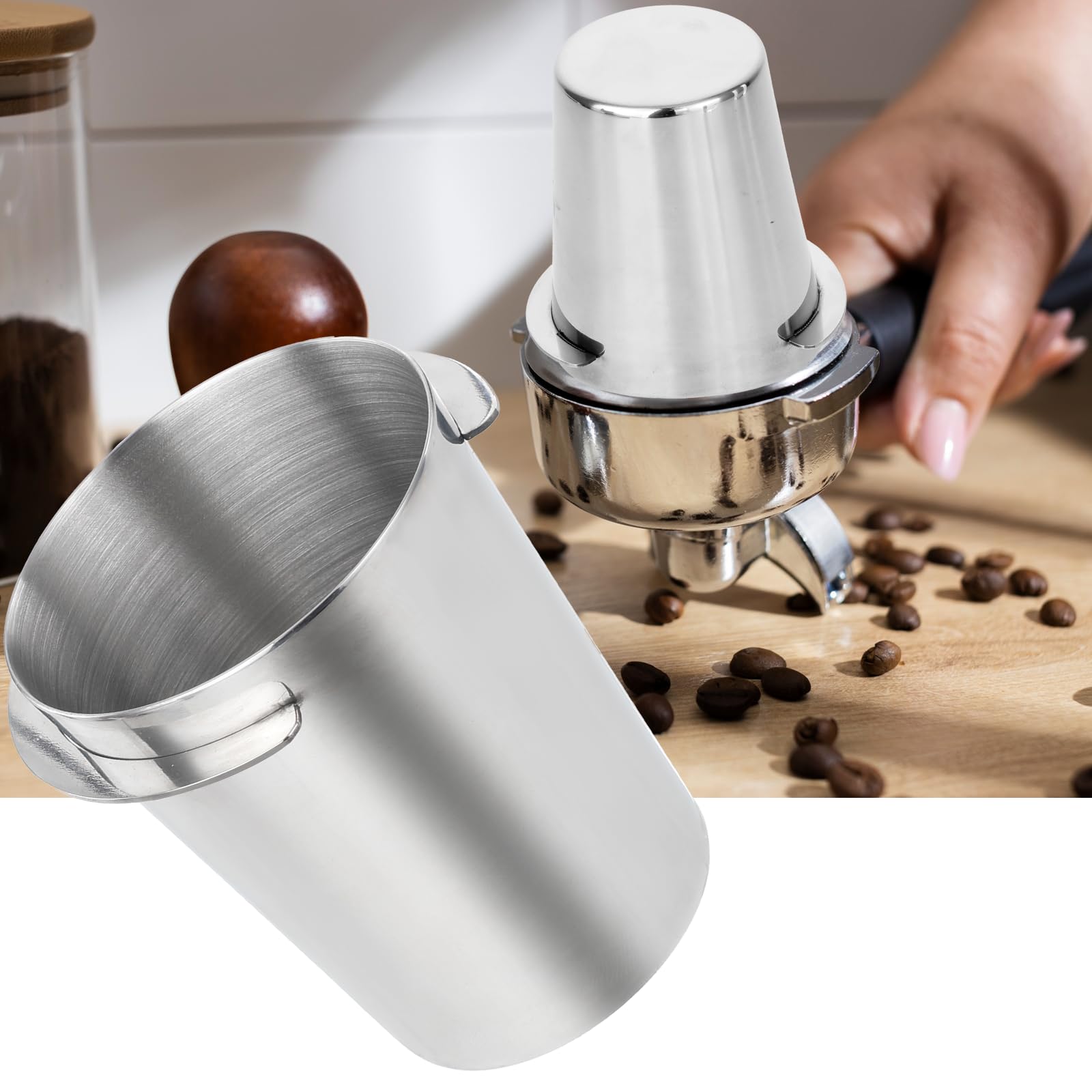 Portafiltro per Caffè Tazza Dosatrice, Acciaio Inox Manico per Macchina da Caffè Tazza Dosatrice Tazza Dosatore per caffè in polvere Parte per Mangime in Polvere (Nero, 58mm