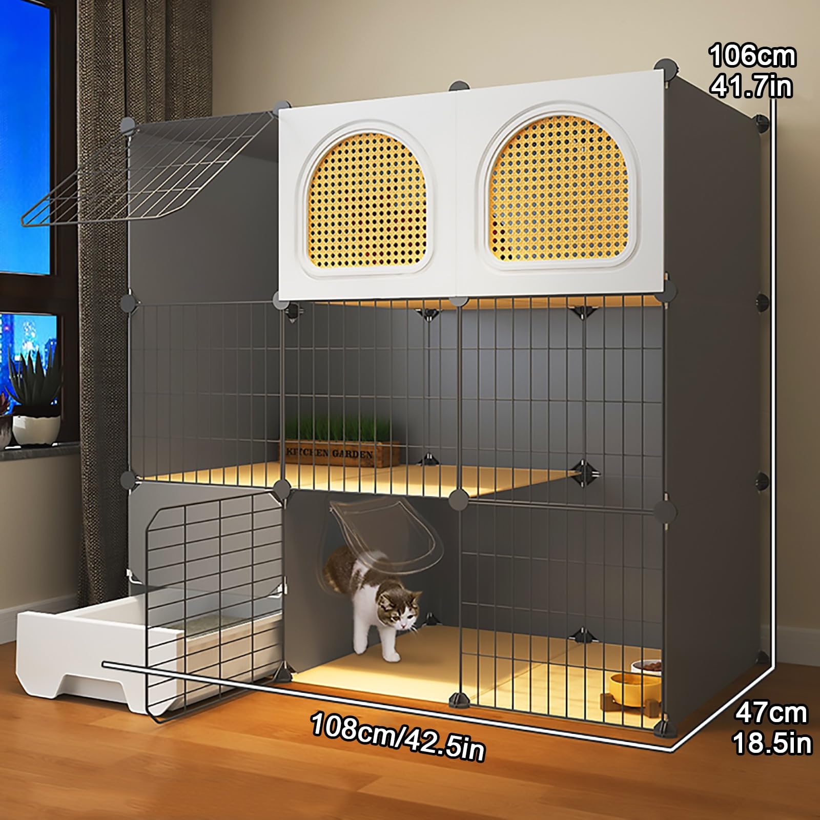 YRHome Kattenkooi 3 Niveaus – Metalen Gaas, PP-platen, Voor Binnen En Buiten, 126x74x37 Cm