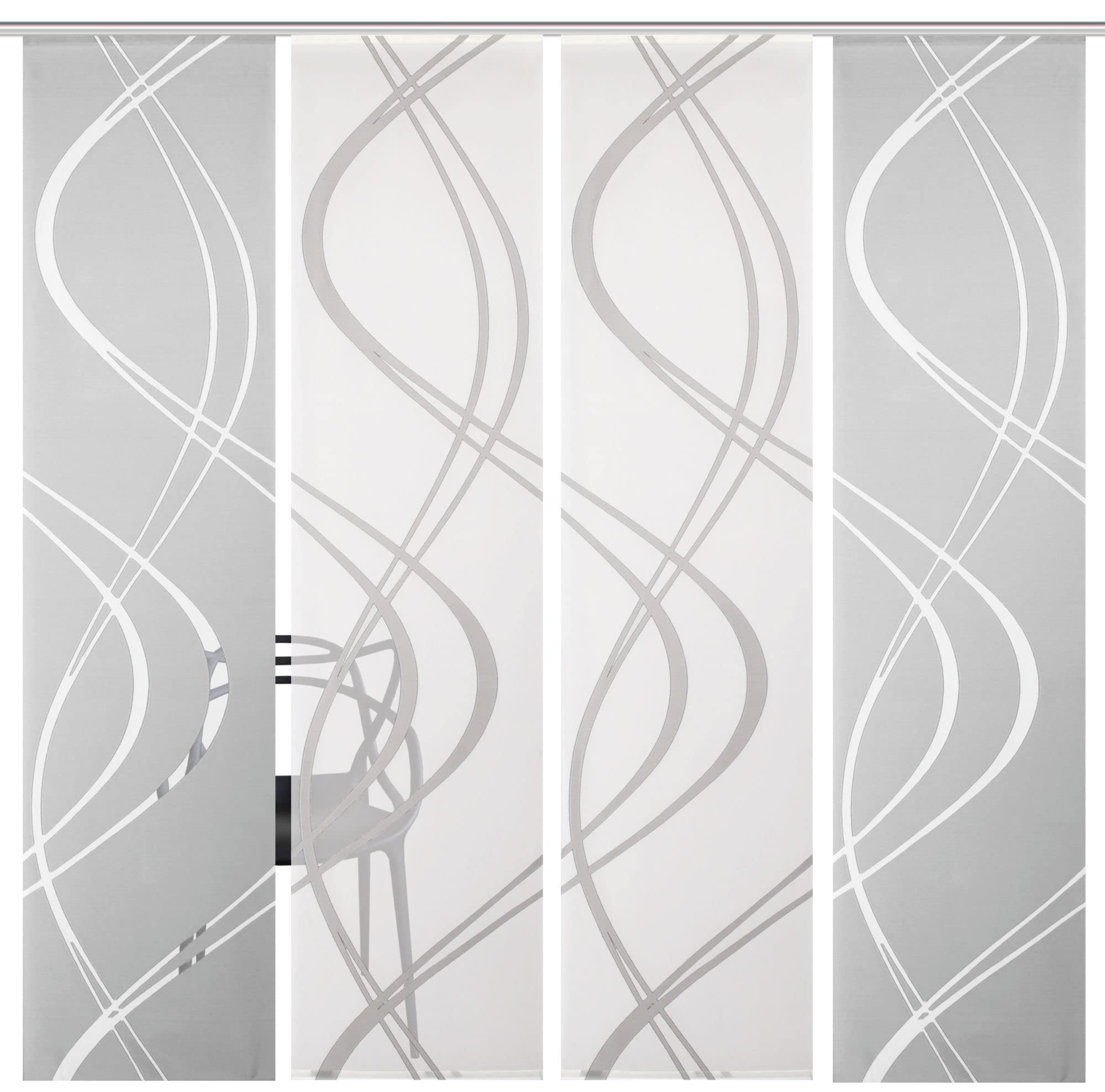 4er-Set Flächenvorhang, Blickdicht/transparent, Joanna, grau, Höhe 245 cm, 4X Dessin