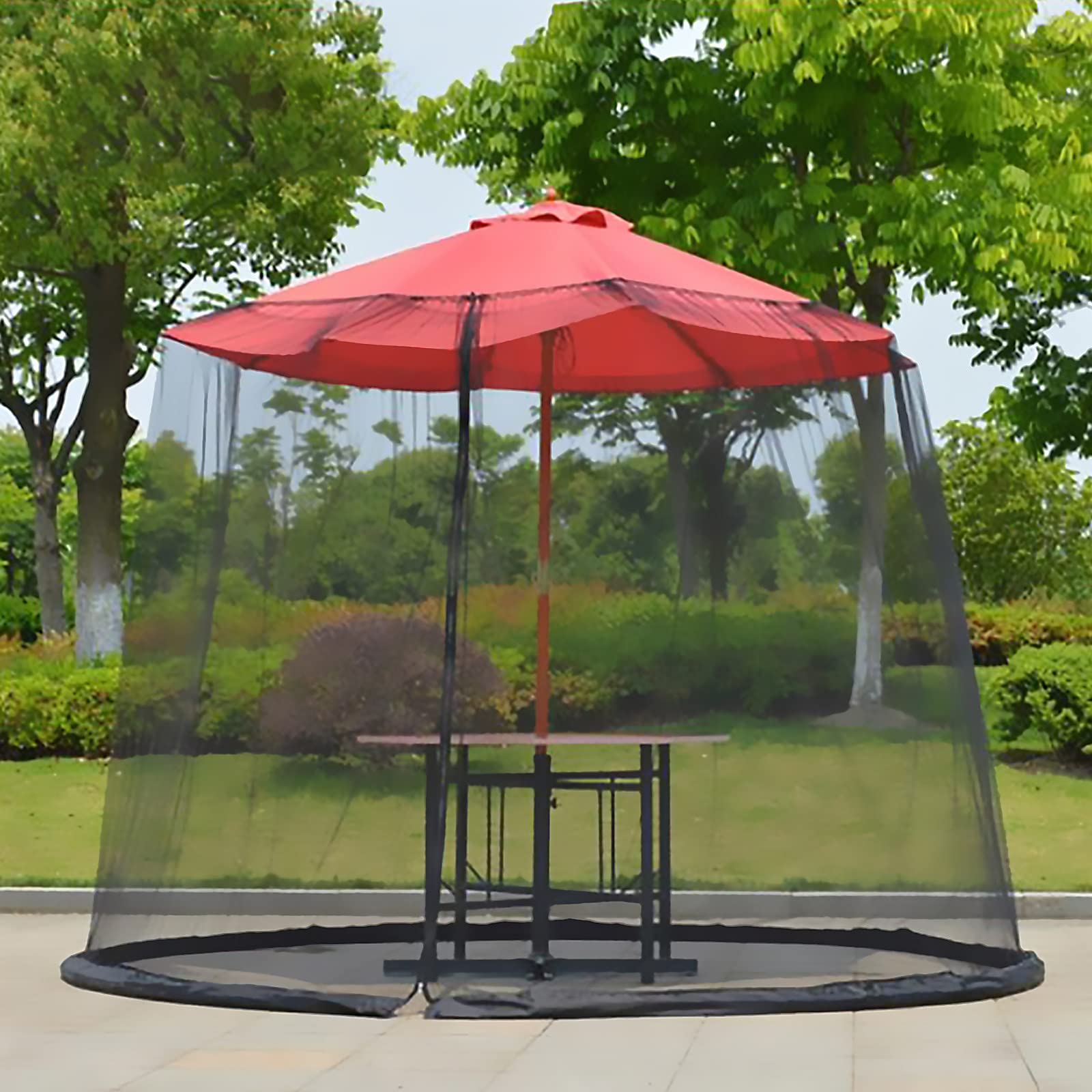 Filet de Parasol de Terrasse, avec Porte à Double Fermeture éclair, Filet en Maille de Polyester Universel pour Parasols de Table de marché Presque Extérieurs et Parapluie (Noir)