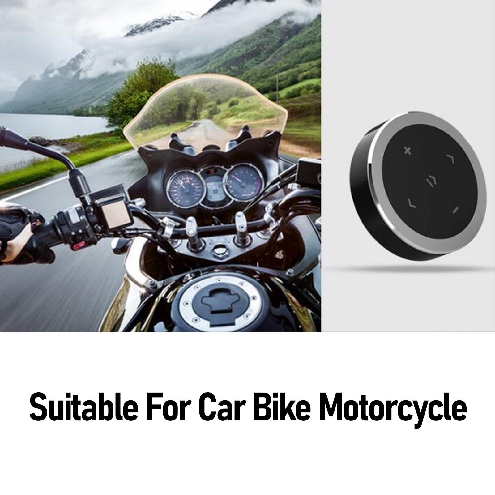Control Remoto Inalámbrico Bluetooth para Música Y Selfies con Soporte para Volante para Coche. Reproducir Música, Pausar, Saltar, Ajustar Volumen.
