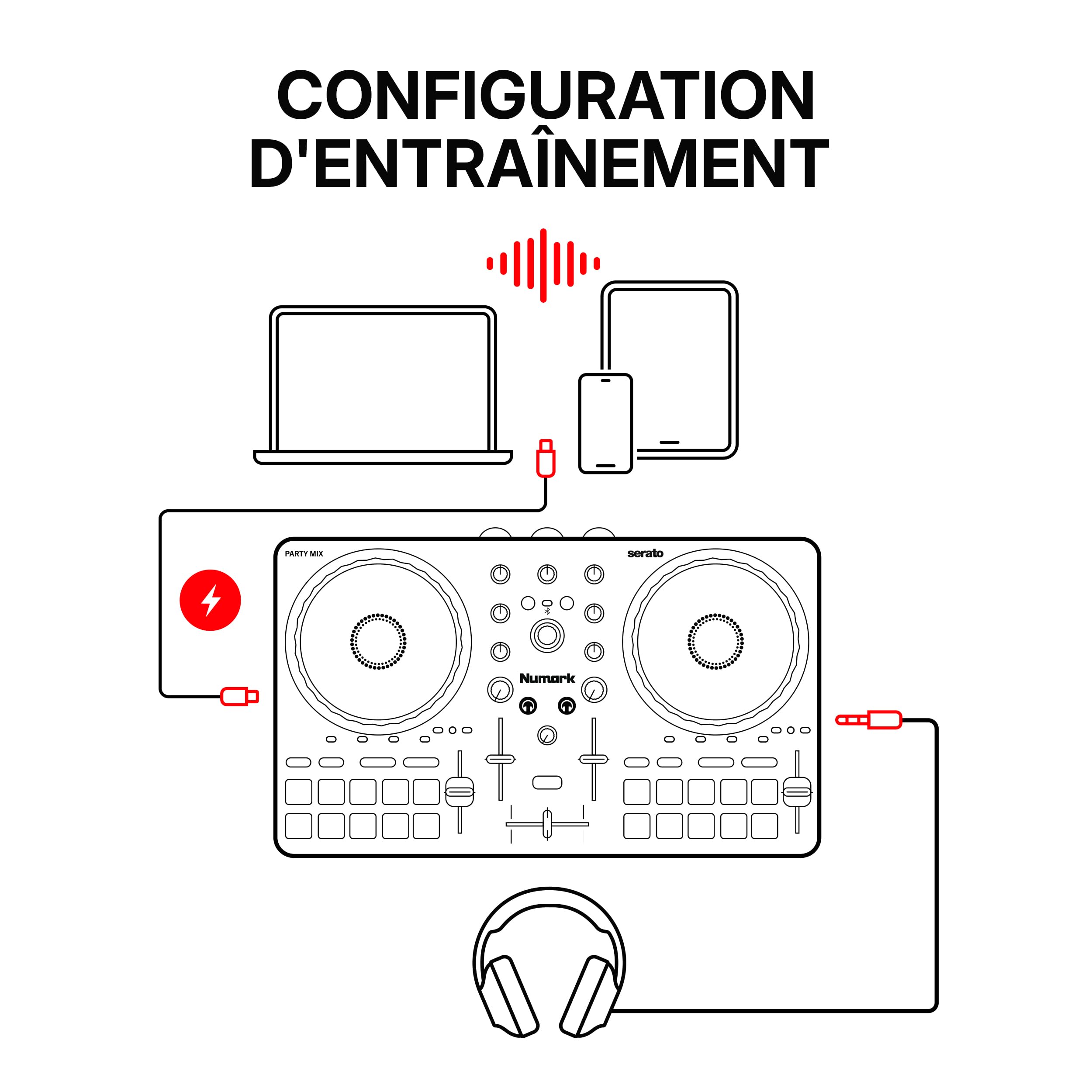 Numark Party Mix III Contrôleur DJ Bluetooth à Lumières Intégrées | Beat Assist, Smart Fader, 16 pads, mixeur DJ 2 decks, contrôle Stems, USB-C, Serato DJ Lite et Algoriddim djay inclus