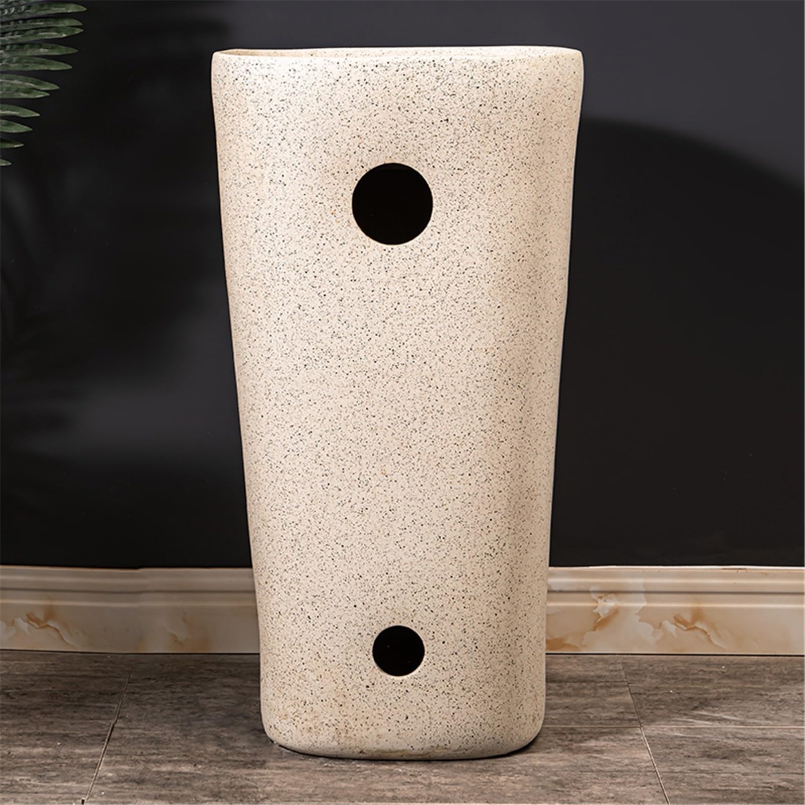 Lavello a colonna integrato in ceramica con rubinetto e kit di scarico, elegante lavabo per hotel, bagni e spazi moderni, facile da pulire, design salvaspazio