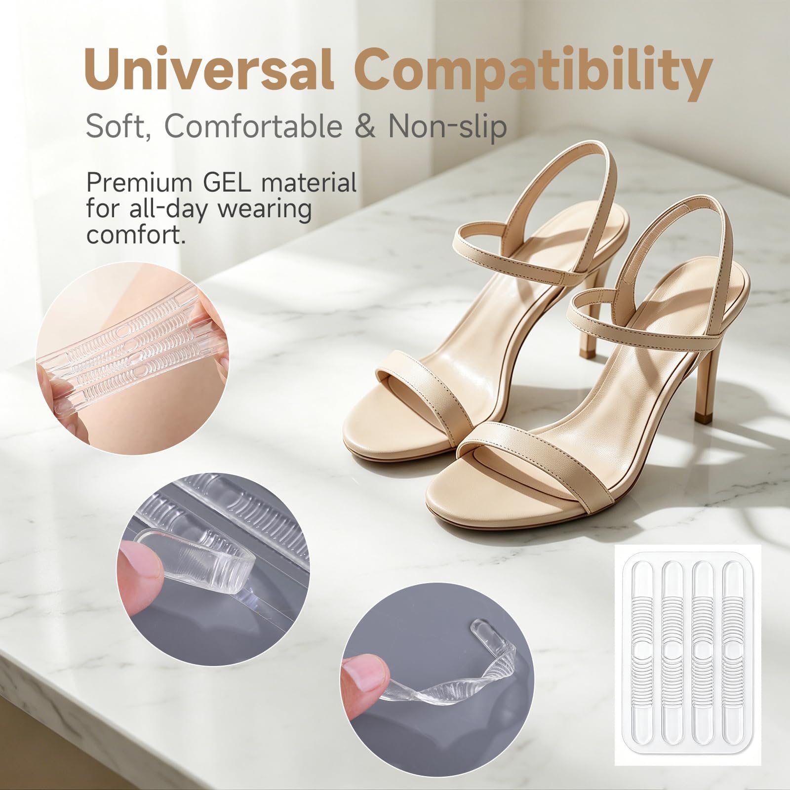 16 Stück Silikon Fersenpolster für Damen, Selbstklebende Anti-Rutsch Fersenschutz Gelpads für High Heels, Sandalen und Slingbacks, Transparente Einlagen gegen Blasen und Reibung