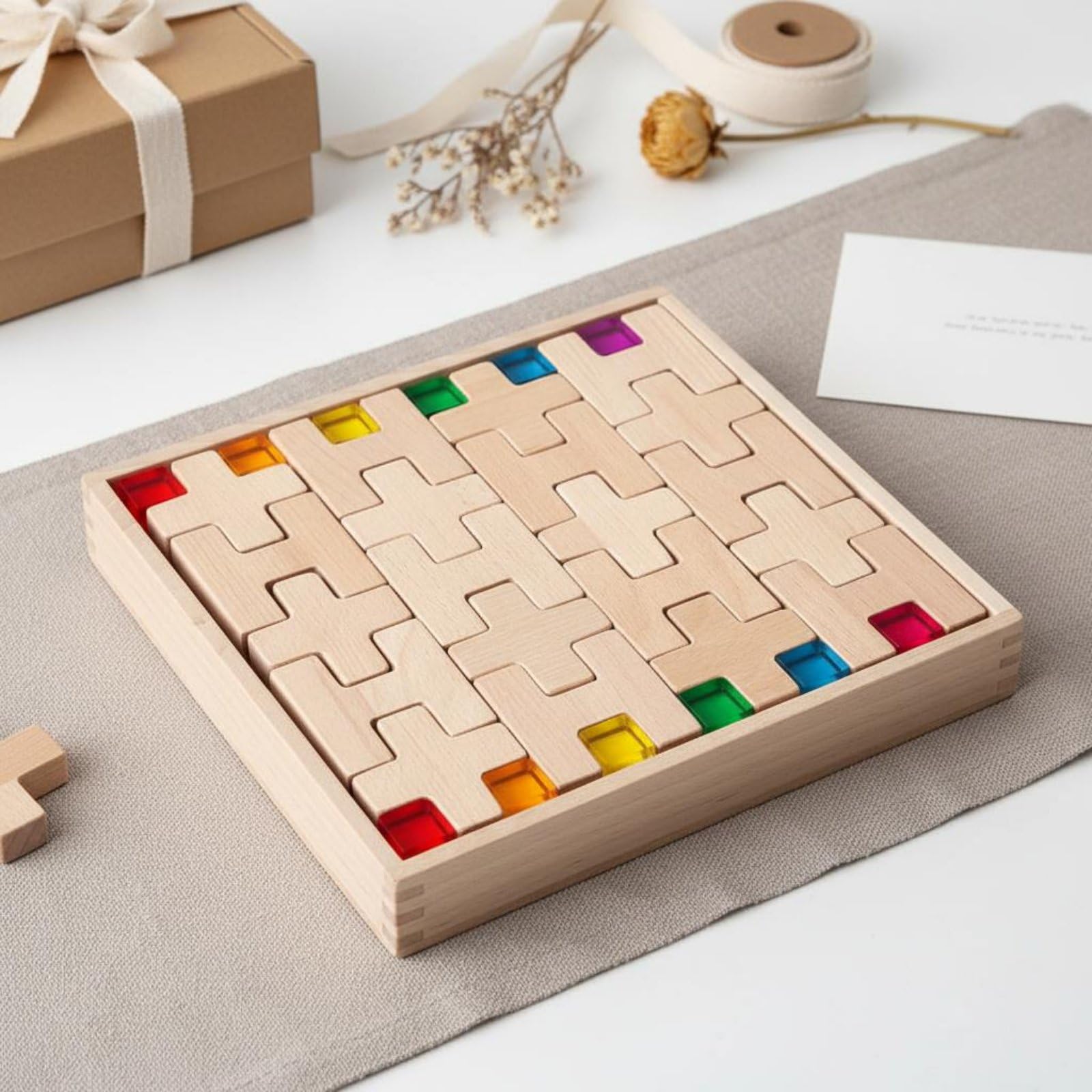 Holzbaustein Architekturspiel Konstruktionsbausteine Kreativset mit Durchsichtigen Acrylteilen für Sonnenlicht Effekte aus Buche für Vorschule Kindergarten Zuhause