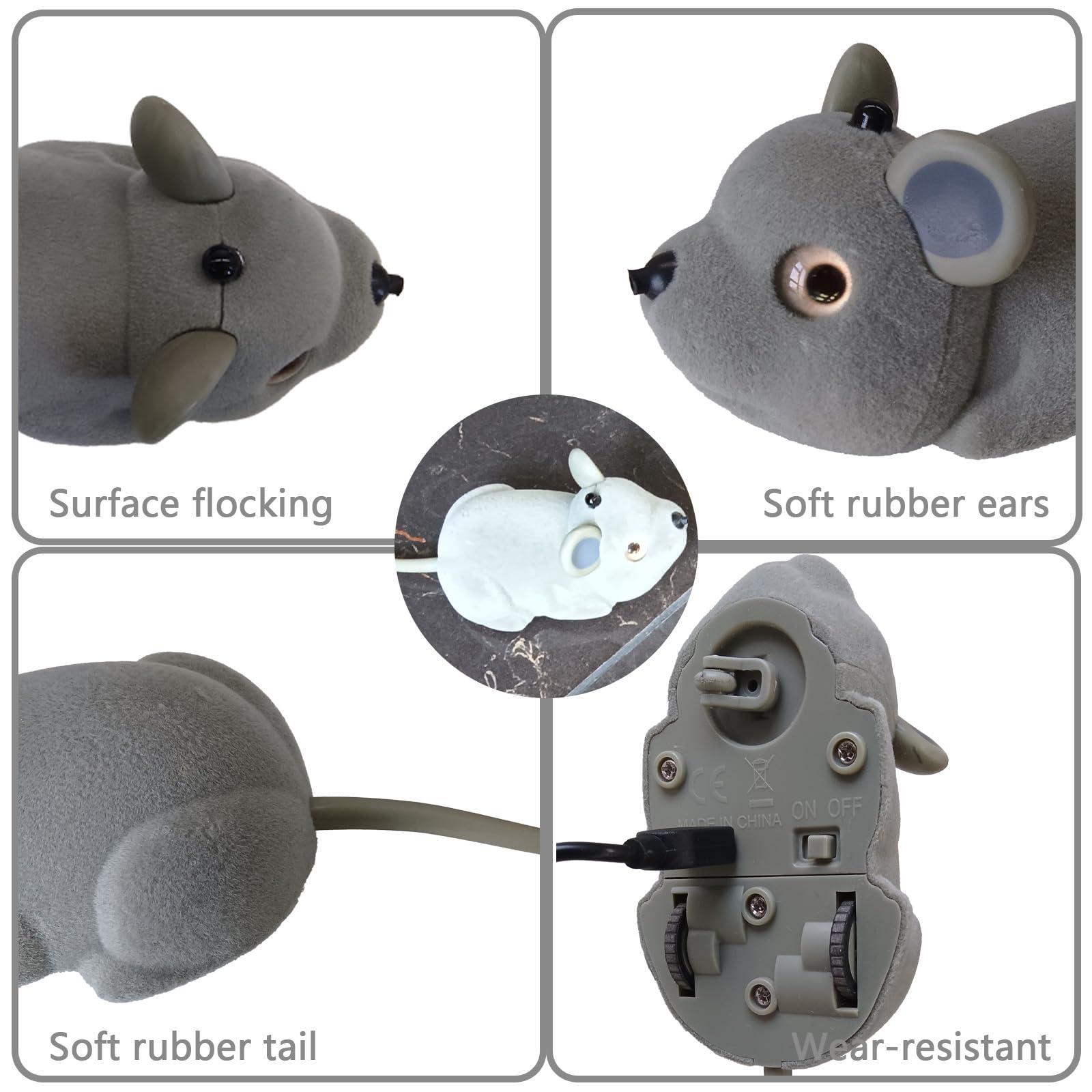 Juguete Ratón de Peluche, Juguete de Rata Automático con Control Remoto, Juguete Electrónico Realista para Gatos, Imita el Presas Reales, Raton Juguete Gato Interactivo para Gatos, USB Recargable