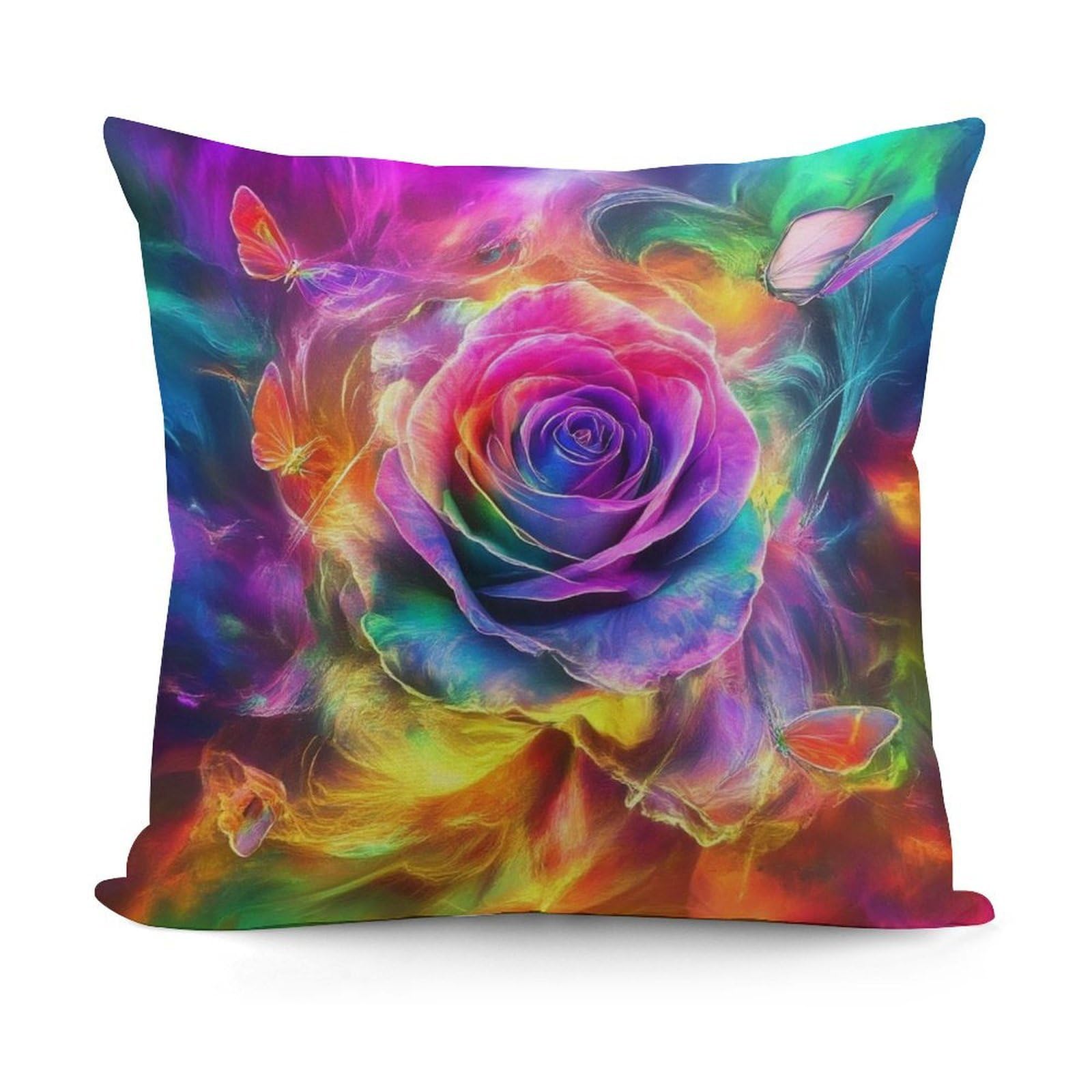 Smazdfxx Picture(693) Pattern Decorative Throw Pillow Covers For Sofa Bedroom Living Room Pillow Shell Trippy Tie Dye Rose Colorful Art