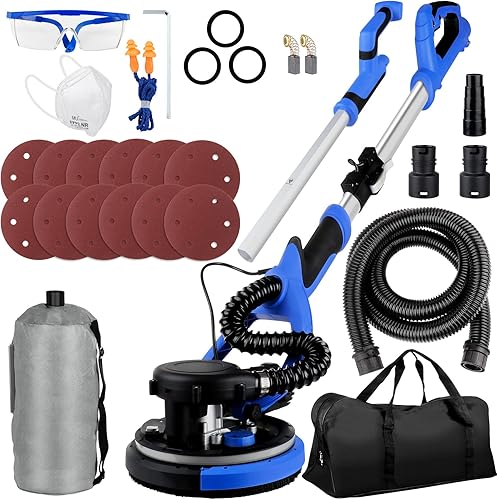 Miniatura 1 de Lijadora de paneles de yeso, potente lijadora eléctrica de paneles de yeso de 750 W con vacío, 7 velocidades variables de 900 a 1800 RPM, mango