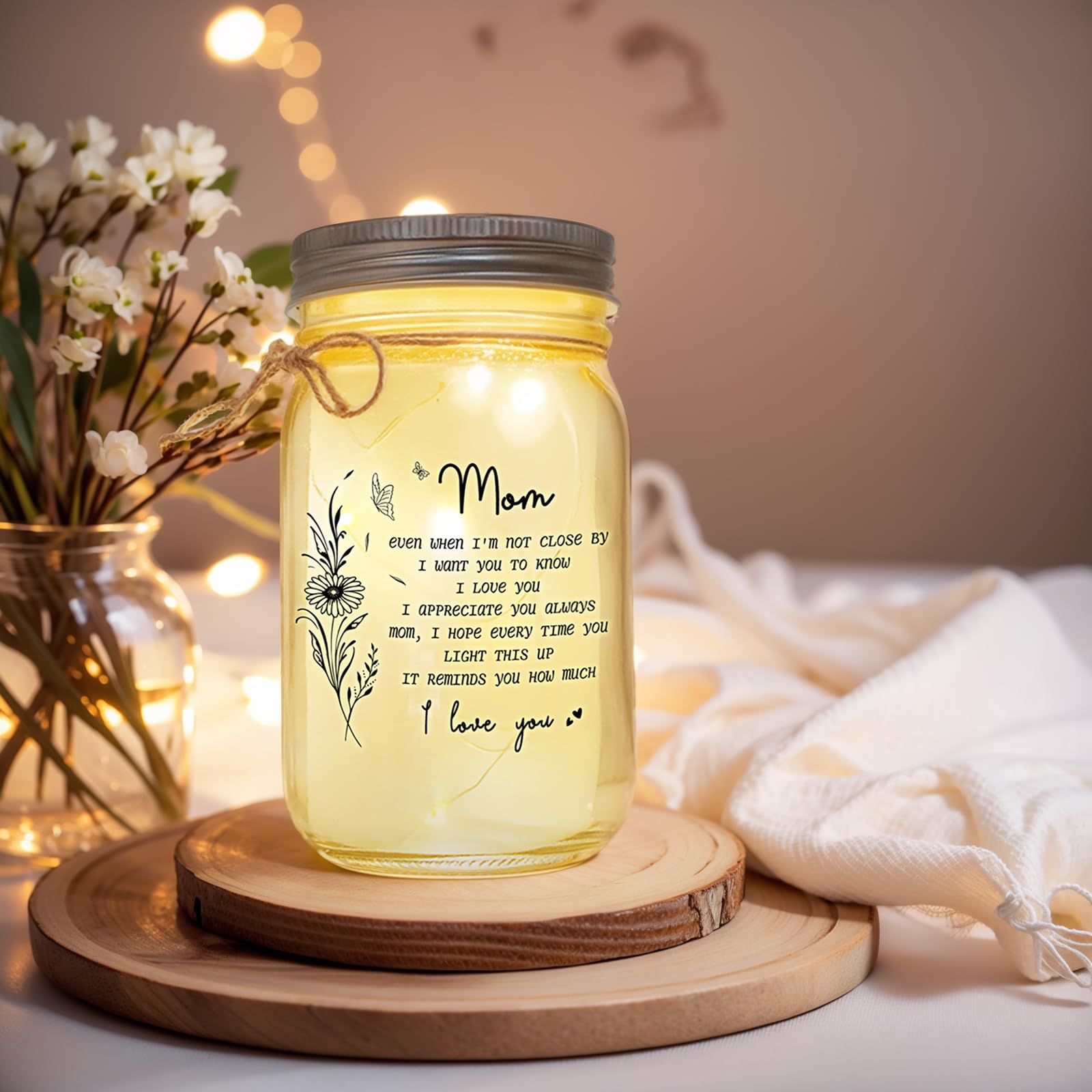 Uniquilling Mason Jar Night Light - Best Mom Gifts for Birthday, Christmas & Thanksgiving from Daughter/Son - Home Decoration