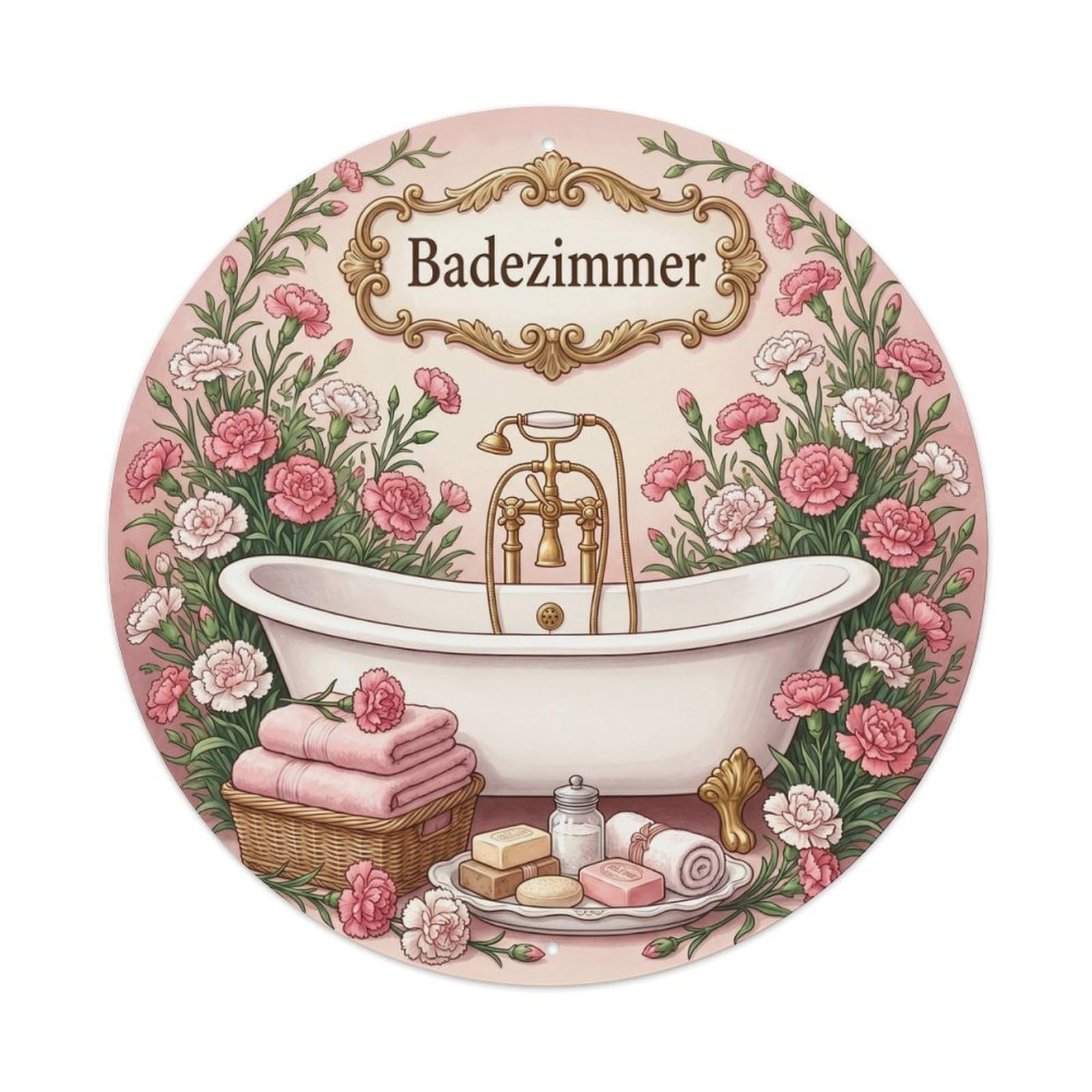 Yrnq Vintage Style Badezimmer Carnation Floral Wall Decor Vintage Metal Tin Sign Plaque Wall Decor For Cafe, Club, Garden Round Metal Poster 8X8inch
