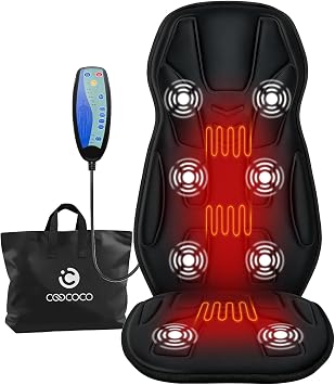 CooCoCo Back Massager with Heat, 8 Vibrating Motors Massage Chair Pad with 2 Heating Levels, Massage Seat Cushion with Auto Shutoff for Home Office Chair, Gifts for Mom Dad Men Women Teens