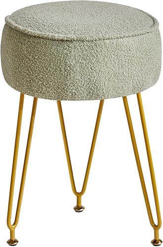 Miniatura 10 de IBUYKE Taburete Otomano con Almacenamiento de Terciopelo Estilo Teddy, Taburete de Maquillaje con Mesa Lateral Desmontable, Patas de Acero Dorado,