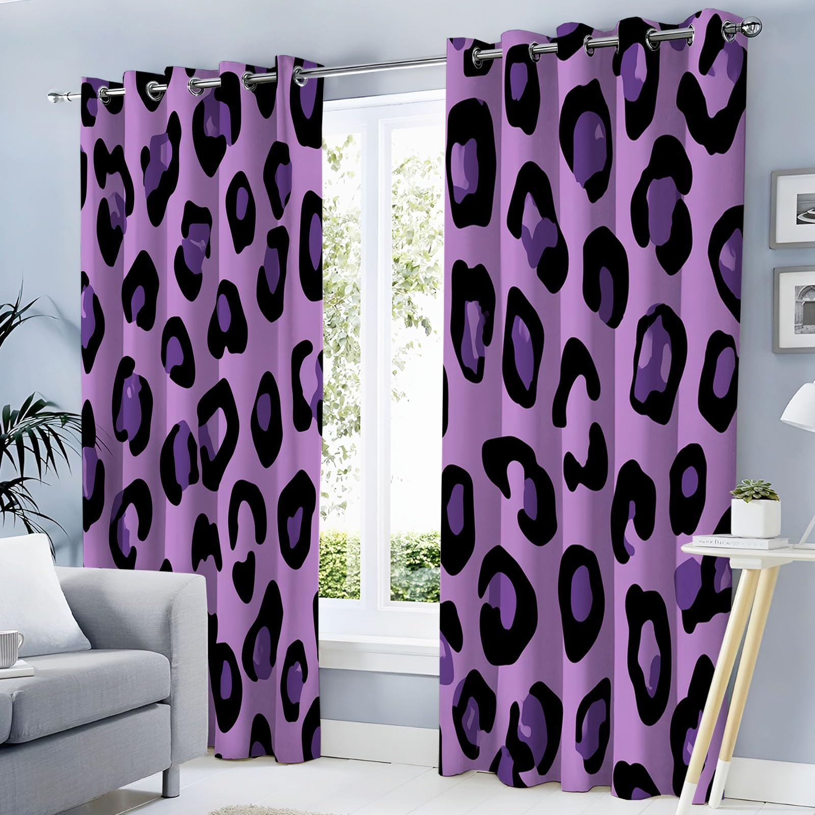Rideaux occultants violets 140x240cm à motif léopard 3D pour la chambre des enfants