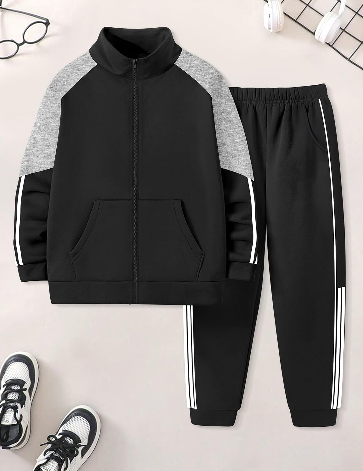 NECIOUS Boys Clothes 2 Piece Long Sleeve Zip Up Boys Sweatshirt Jacket and Jogging Sweatpants Kids Fall Winter Outfits 6-12Y - Image 5