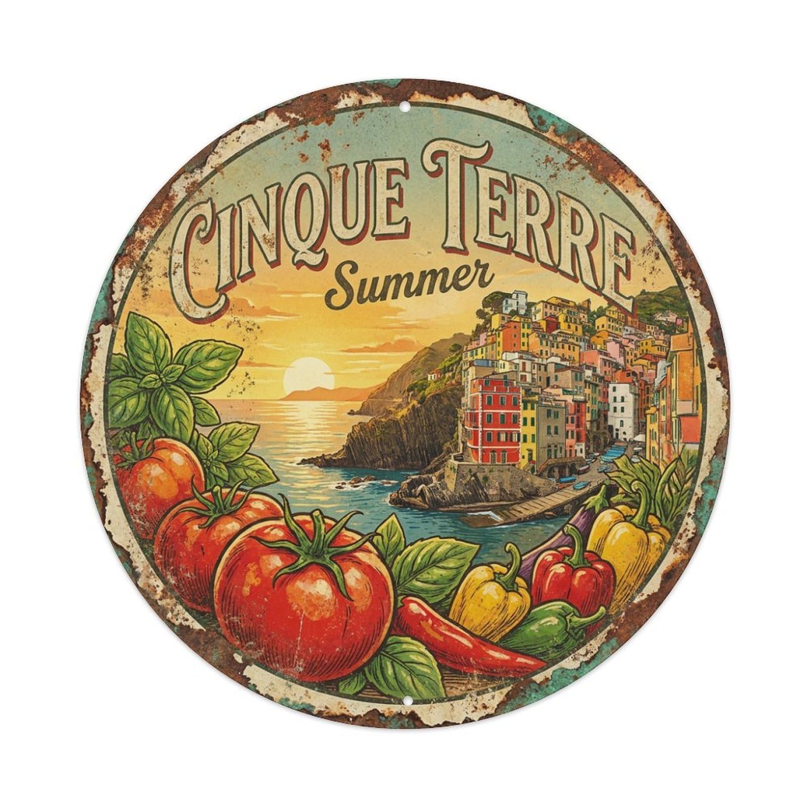 Vintage Travel Cinque Terre Italy Afternoon Metal Tin Sign