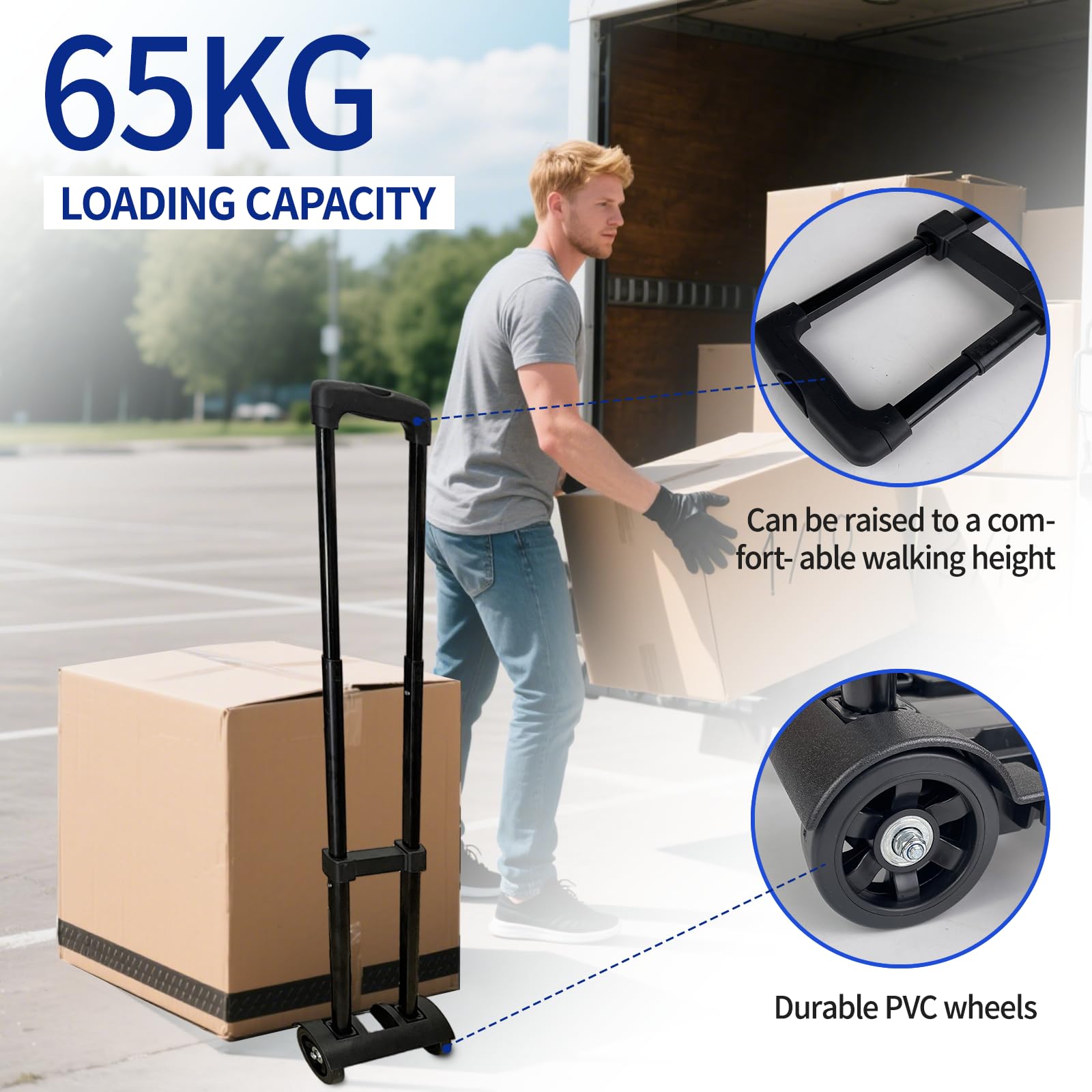 Carrello Pieghevole in Alluminio, Portatile Carrello per Trasporto, Portata Massima 65kg, Manico Telescopico Lungo 95.5 cm, Dimensioni Piattaforma 35 * 36 cm Ideale per Viaggi, Traslochi