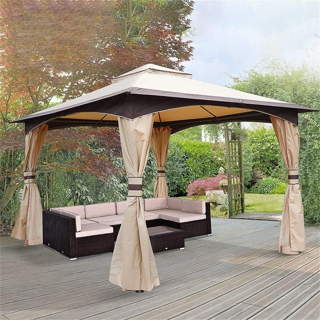 10' X12' Patio Gazebo Canopy with 2-Tier Soft Top Roof and Steel Frame,Outdoor Gazebo with Mesh Netting Sidewalls