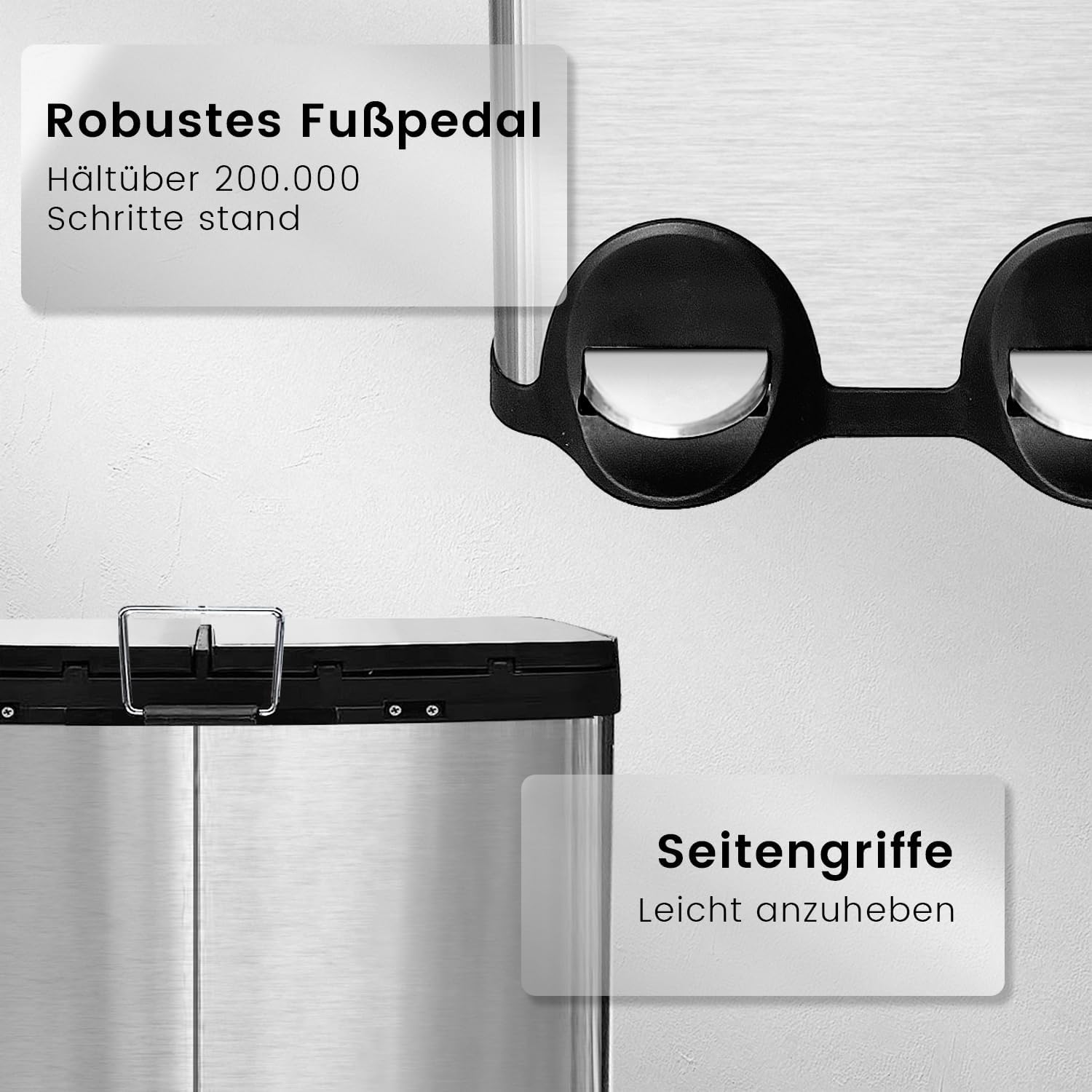 Mülleimer Küche 60l, 2x30L Mülltrennsystem, Tretmülleimer, Silber | Mülleimer 2 Fächer, Edelstahl, Herausnehmbarer Inneneimer,Mülleimer Geruchsdicht, Softclose Deckel, Für Mülltrennung Küche