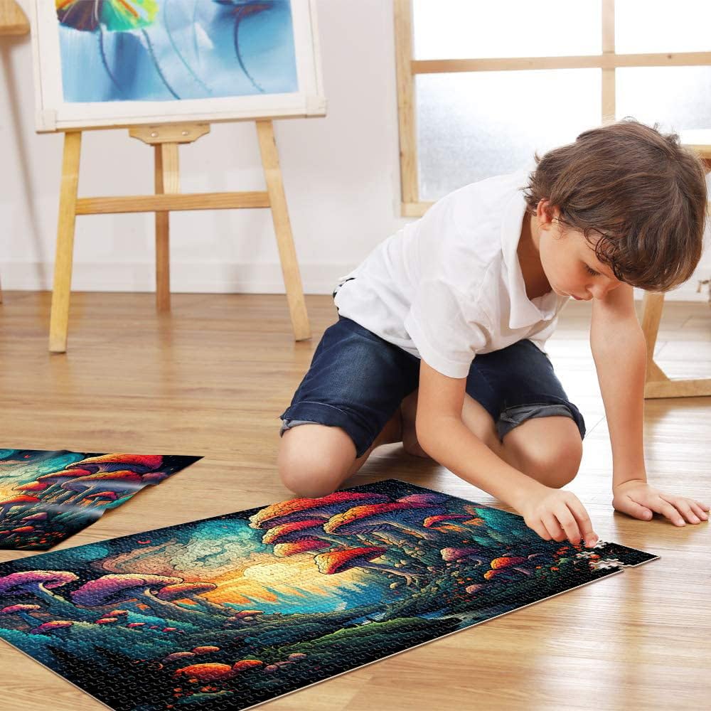 Puzzle para niños, mundo de hongos, rompecabezas de 2000 piezas, 27,56 x 39,37 pulgadas, rompecabezas de mapa gris, adecuado para adultos y niños a partir de 14 años, gran regalo para adultos