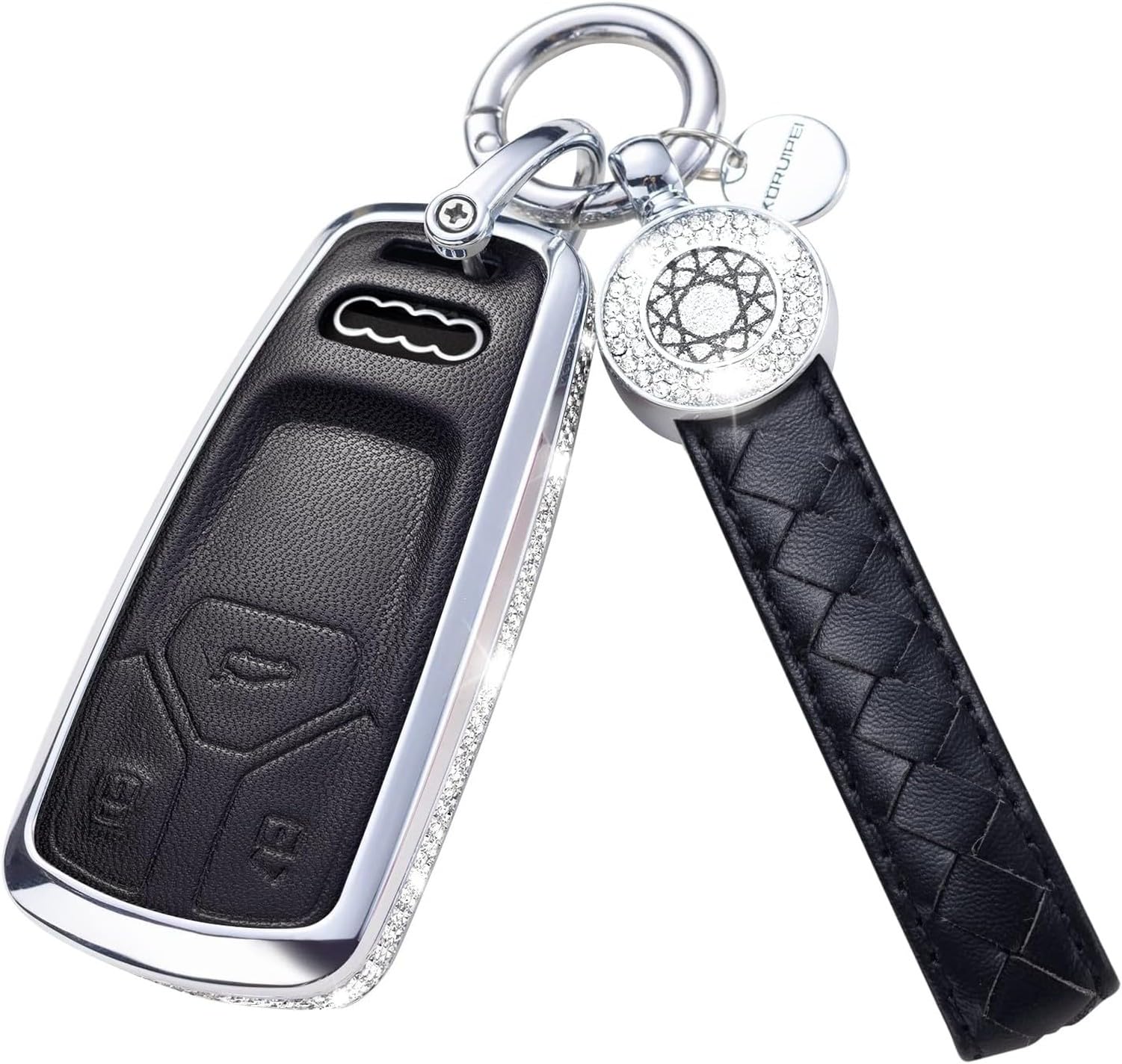 AIEIJJH Silicone Key Fob Cover with Detachable Keychain for Audi Car Protection, Model 1(black)