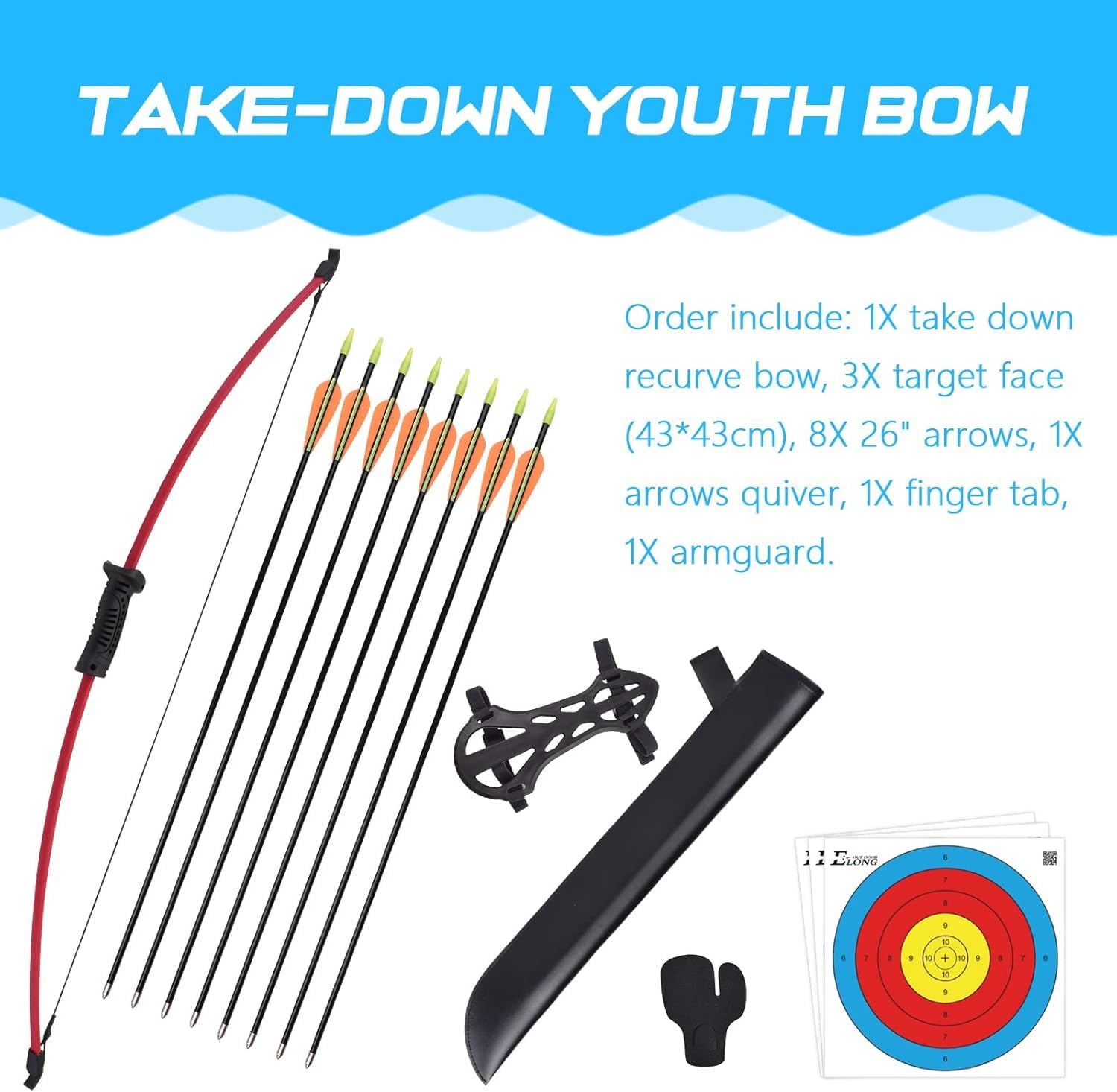 Recurve Archi Freccia e Arco Set per bambini con cuochi per sparare all'arco incl. 5 frecce 66cm Arco per bambini da 14 anni