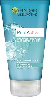 Garnier Pure Active Anti-Blackhead Deep Pore Face Wash 150ml, Face Cleanser For Oily Skin, With Zinc & Salicylic Acid - Removes Excess Oil, Unclogs Pores & Reduces Blackheads, Dermatologically Tested