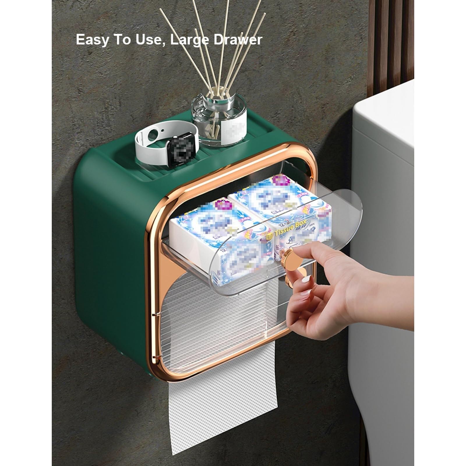 Dispensador de toallas de papel de doble capa con cajón de almacenamiento, dispensador comercial de papel higiénico, soporte para toallas de papel de montaje en pared para baño (verde)