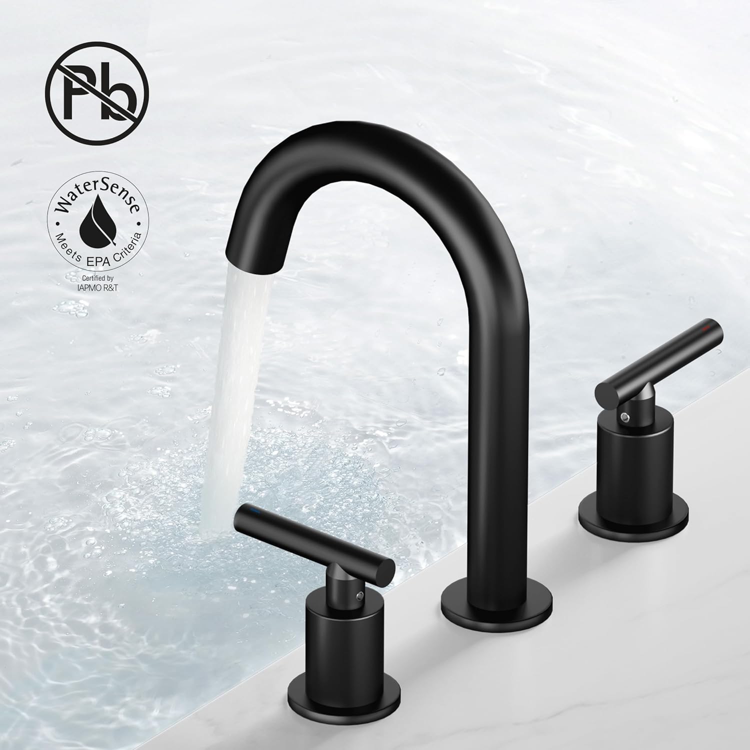 KES Matte Black Bathroom Faucet 3 Hole, Bathroom Sink Faucet with All Metal Pop Up Drain Overflow, 8 Inch Widespread Bathroom Faucet with 360° Swivel Spout, 18/8 Stainless Steel, L4327ALFF12-BK-C1