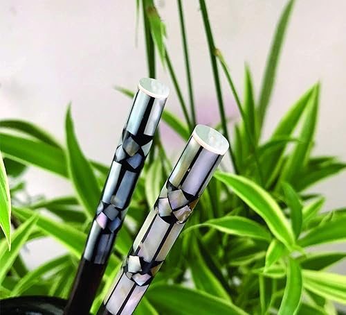 Miniatura 10 de Palillos de madera para el cabello, la cabeza de la parte superior con incrustaciones de nácar a mano, palillos decorativos únicos de madera,