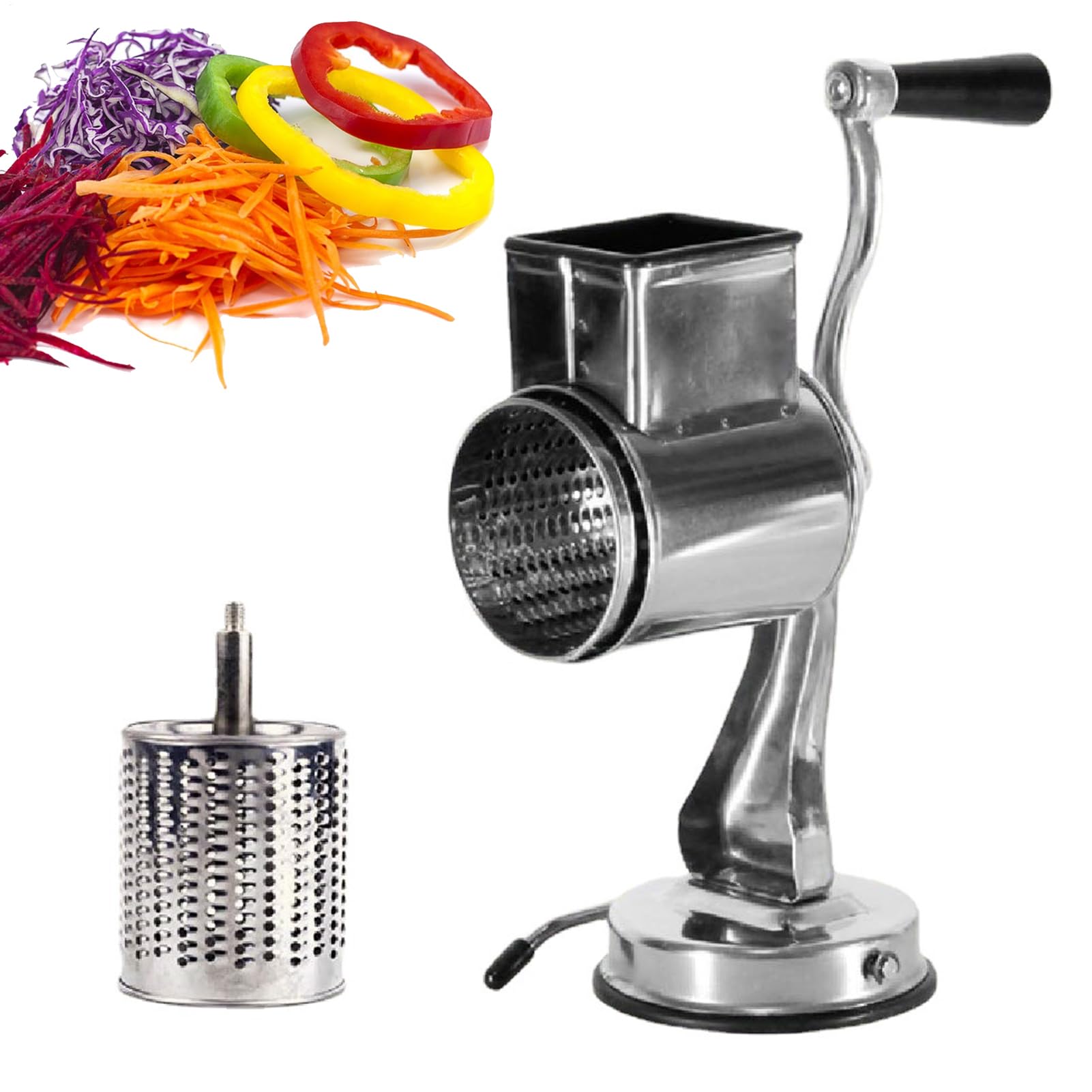 Rallador de queso con manivela de acero inoxidable, cortador de tambor