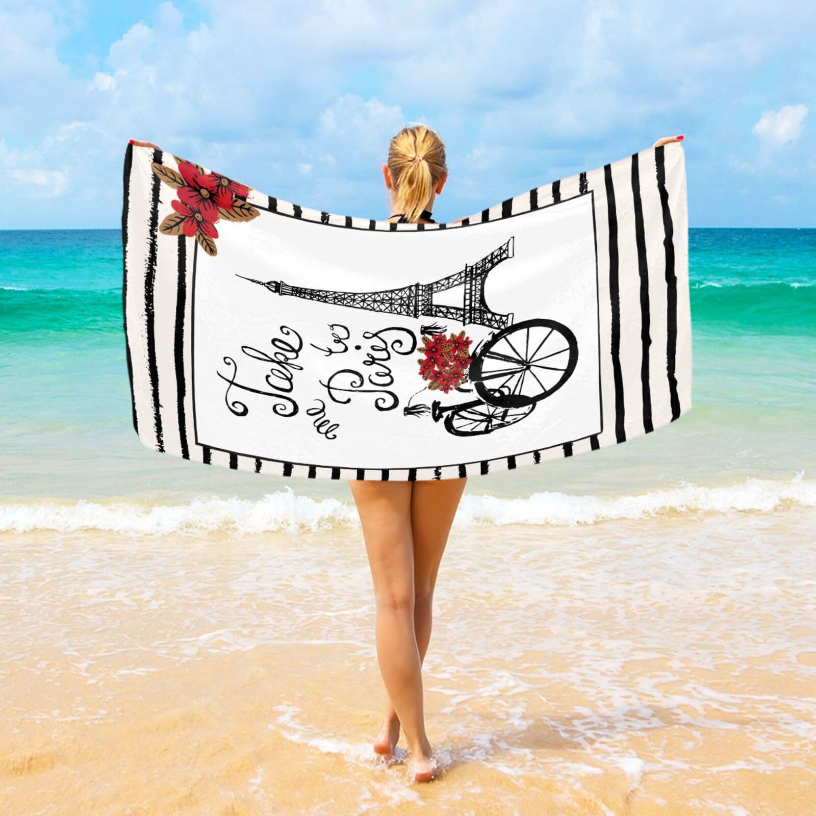 Szybkoschnący ręcznik, duży ręcznik plażowy z mikrofibry Ręcznik kąpielowy Take Me To Paris Szybkoschnący ręcznik dla dorosłych Dzieci Lekkie sportowe podróżne Ręczniki na siłownię Ręczniki na basen
