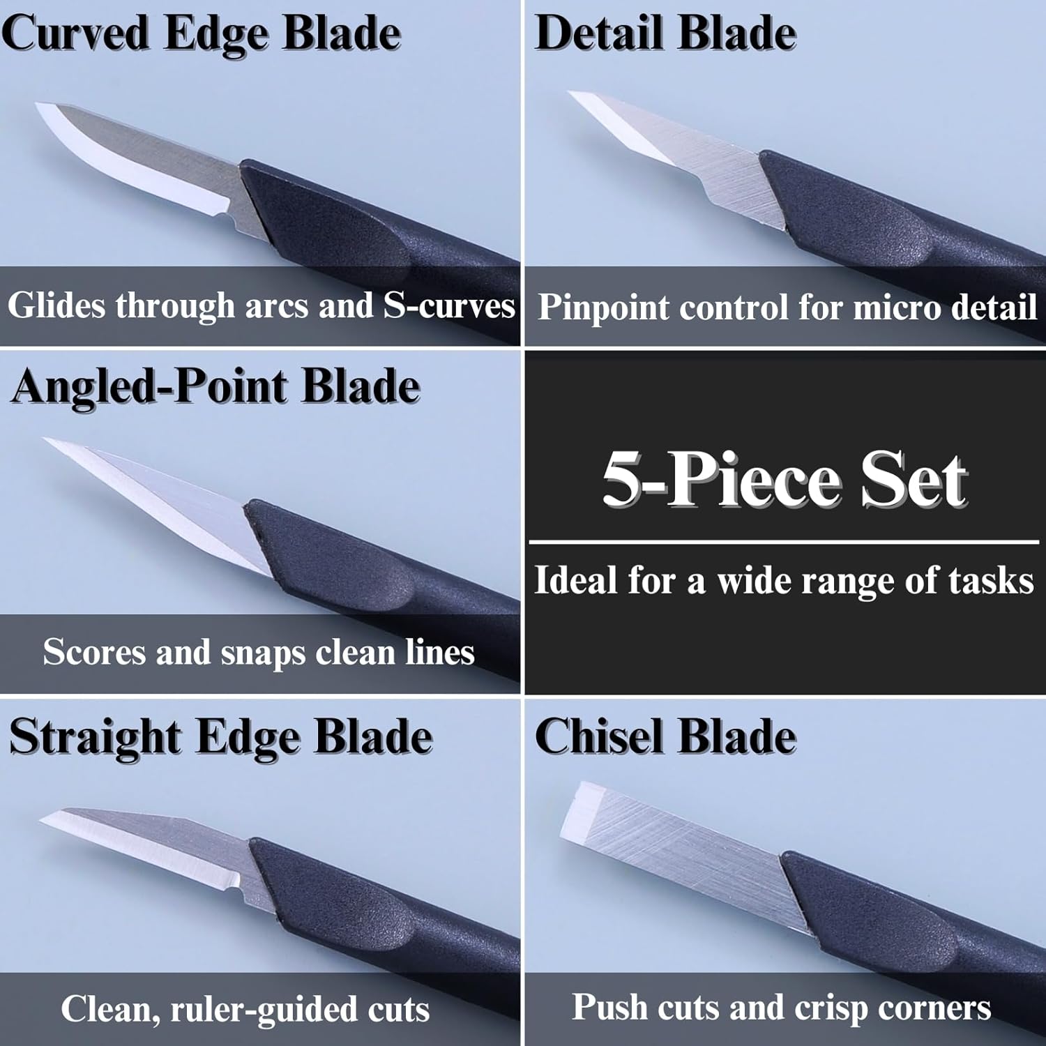 ALLEX Japanese Exacto Craft Knife Set (5 Pcs) - Precision Hobby Knife for Crafting, Art, Model Kit - Razor Sharp Japanese Stainless Steel Blade - Heavy Duty Fixed Blade - Made in Japan