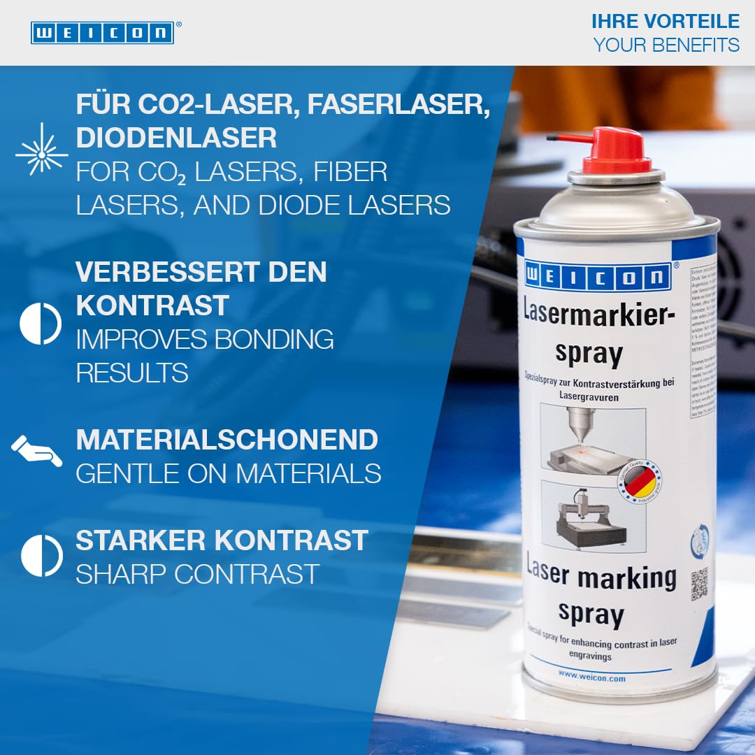 WEICON Spray do znakowania laserowego 400 ml, powłoka do laserowego grawerowania i trwałego znakowania metali, szkła oraz ceramiki