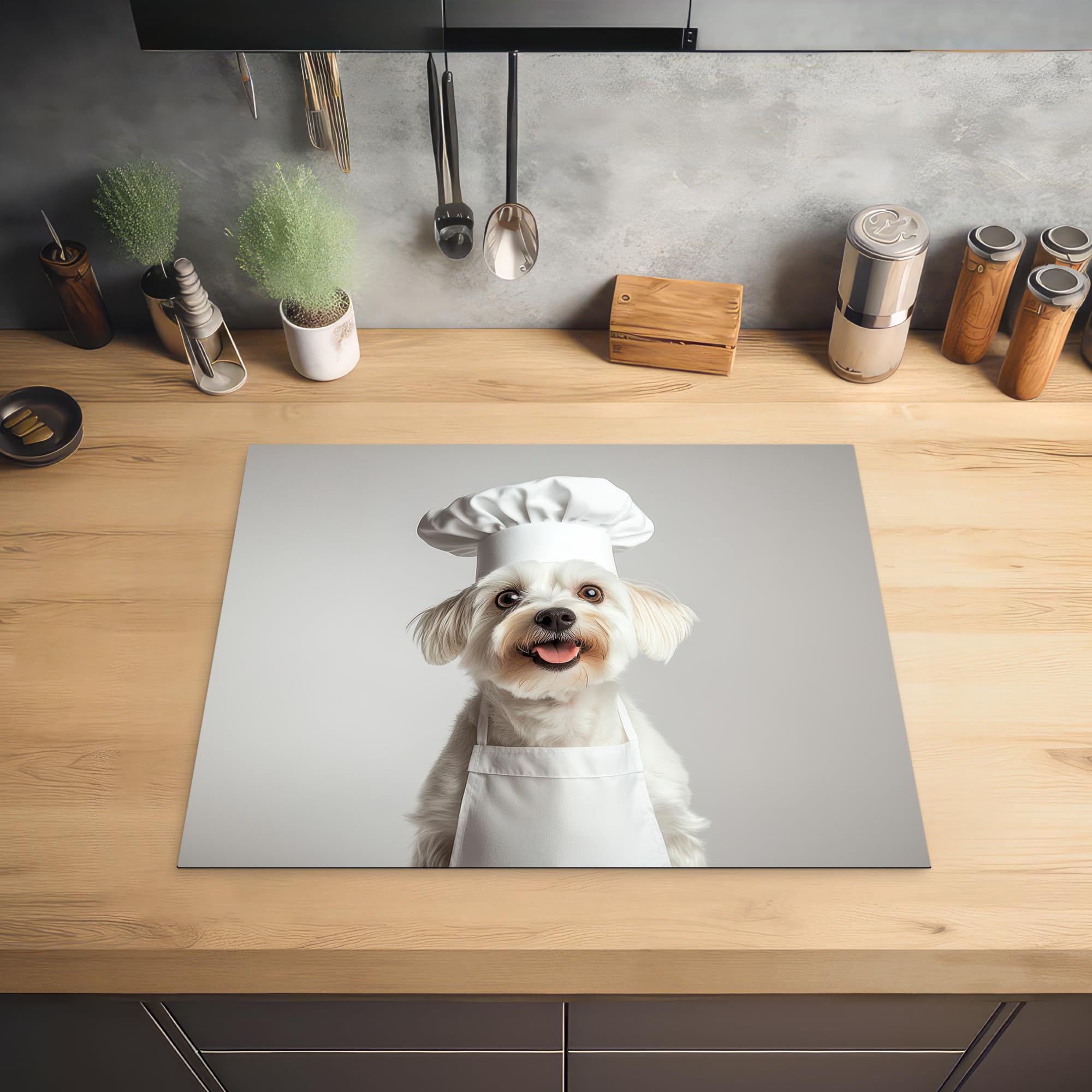 KitchenYeah© Coperchio Piano Cottura 65x52 cm Cucina Copri Fornelli Tappetino Induzione Antiscivolo Piastra Protezione Cane - Bianco - Cuoco