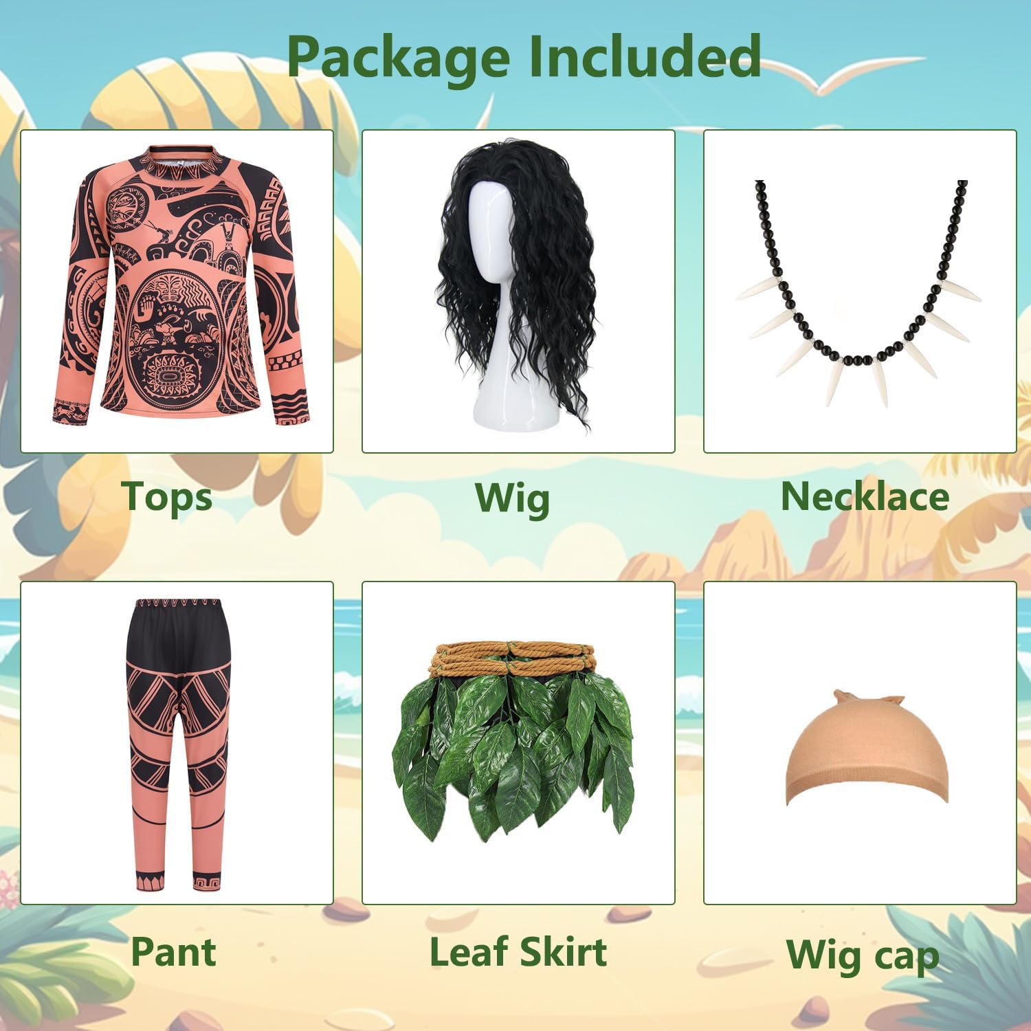 Adult Halloween Costumes Set for Cute Ocean Costume Men with Printed Tattoos Belt Artificial Leaves 3X-Large