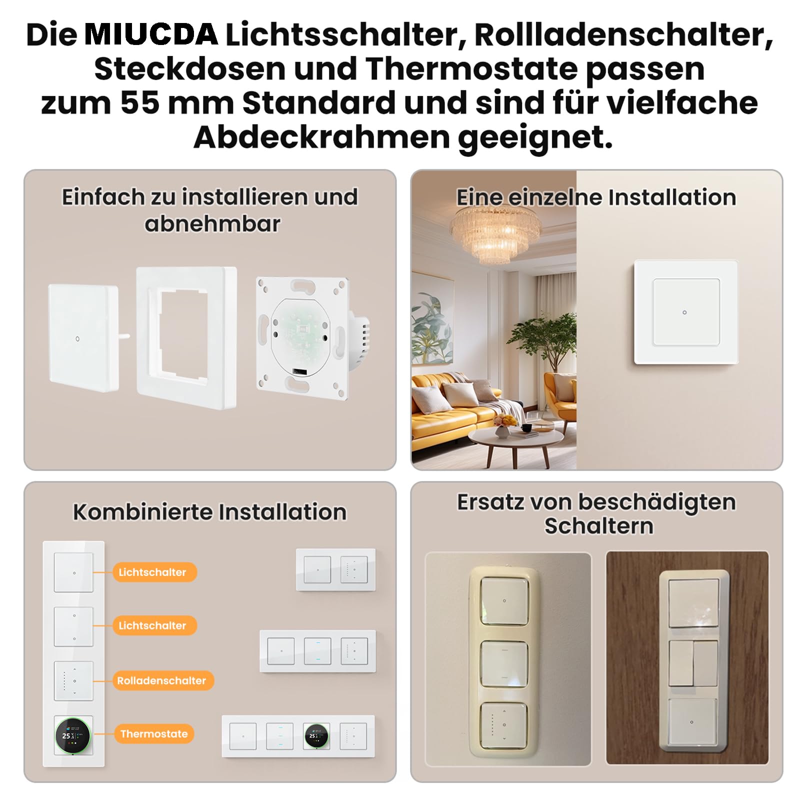 MIUCDA Interruptor de luz inteligente empotrado, interruptor de luz táctil wifi, interruptor de luz de pared, compatible con Alexa, Google Home para salón, oficina, cocina, 1 vía, negro
