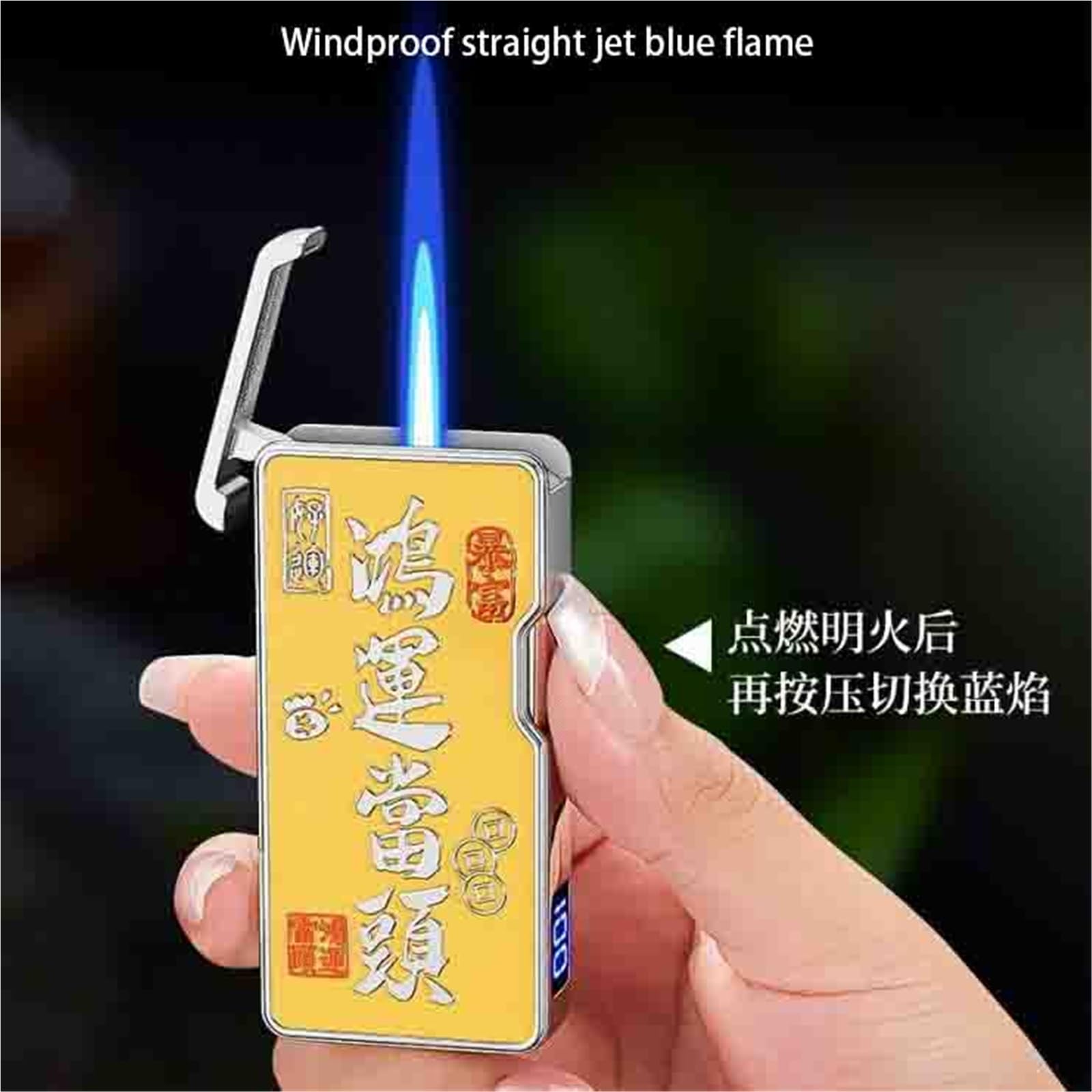Encendedor de butano, llama doble, diseño de metal portátil, tamaño de llama ajustable, recargable con gas butano, ideal para uso en exteriores, camping y barbacoa