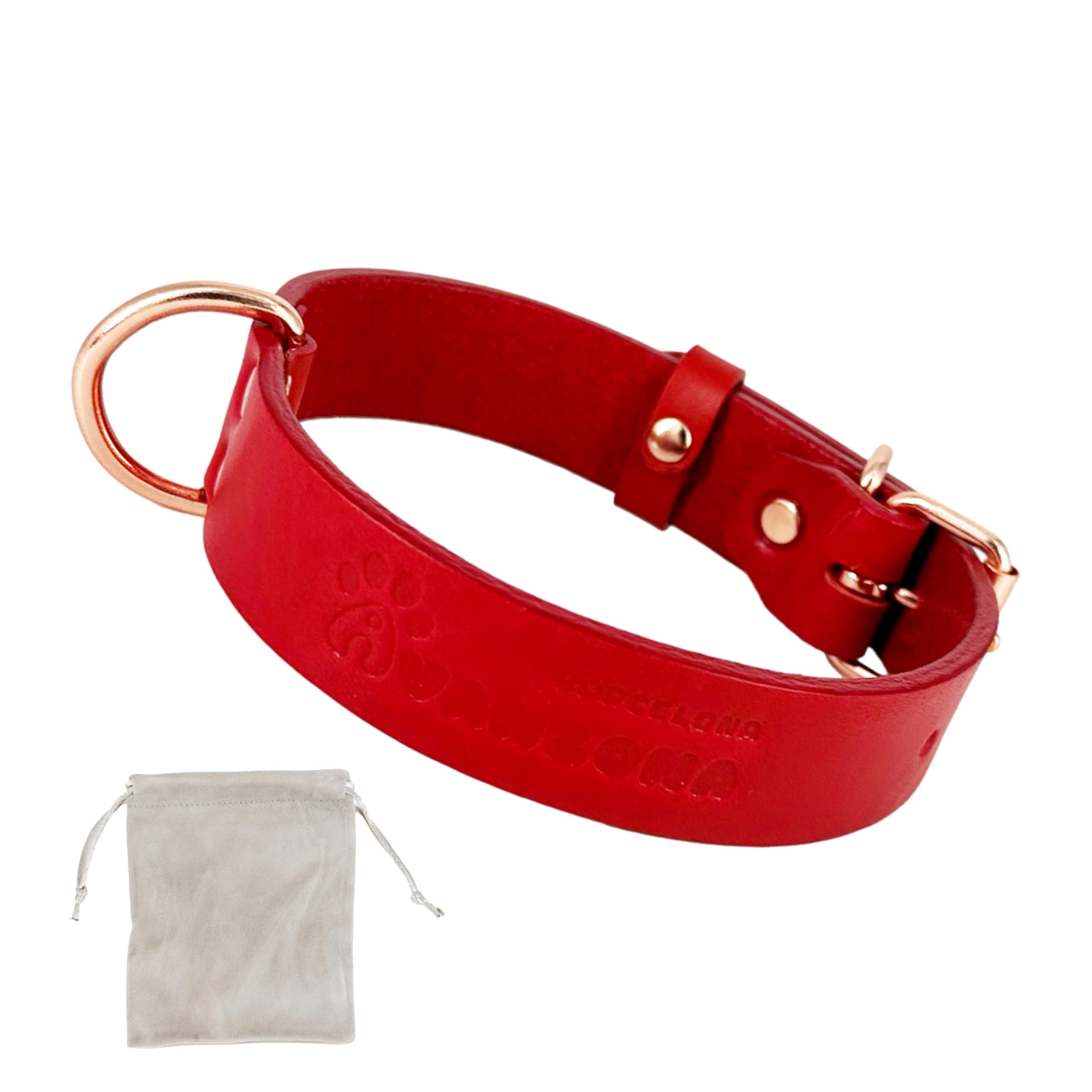 Dog Collar Leather, Quality Soft Leather, Handmade in Spain, Small Medium Large Dog. Red and Rose Gold, Red&RoseGold