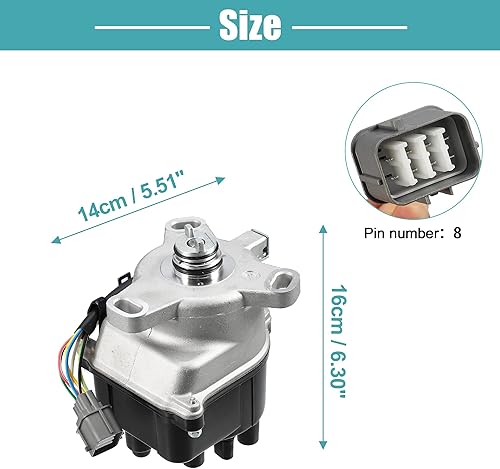 Miniatura 4 de X AUTOHAUX Distribuidor de encendido de repuesto para Honda CR-V 1999 2000 2001 30100-P6T-T01 6082903 TC081 TD-74U TD74U 8 pines