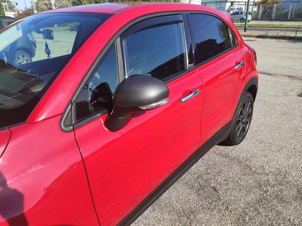 Coppia Calotte Specchio Carbon Look Effetto Fibra Carbonio Compatibili con Fiat 500x Cinquecento X Coprispecchi Retrovisori Sport Tuning