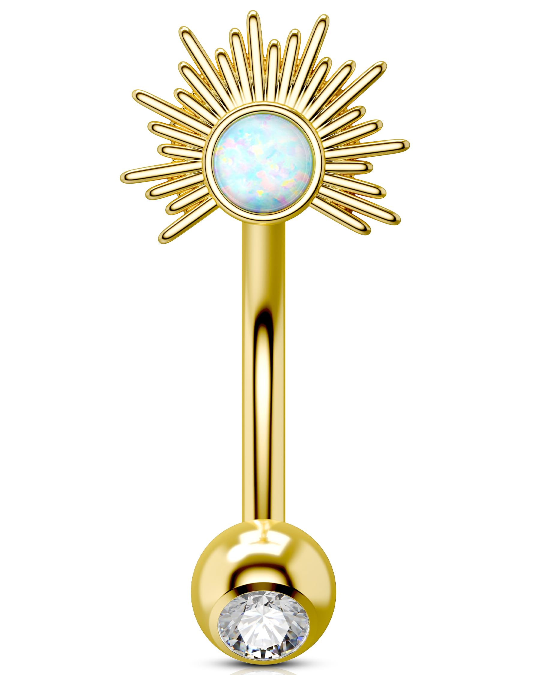 14 Kt. gouden wenkbrauw piercing met rond kristal - wit goud - helder