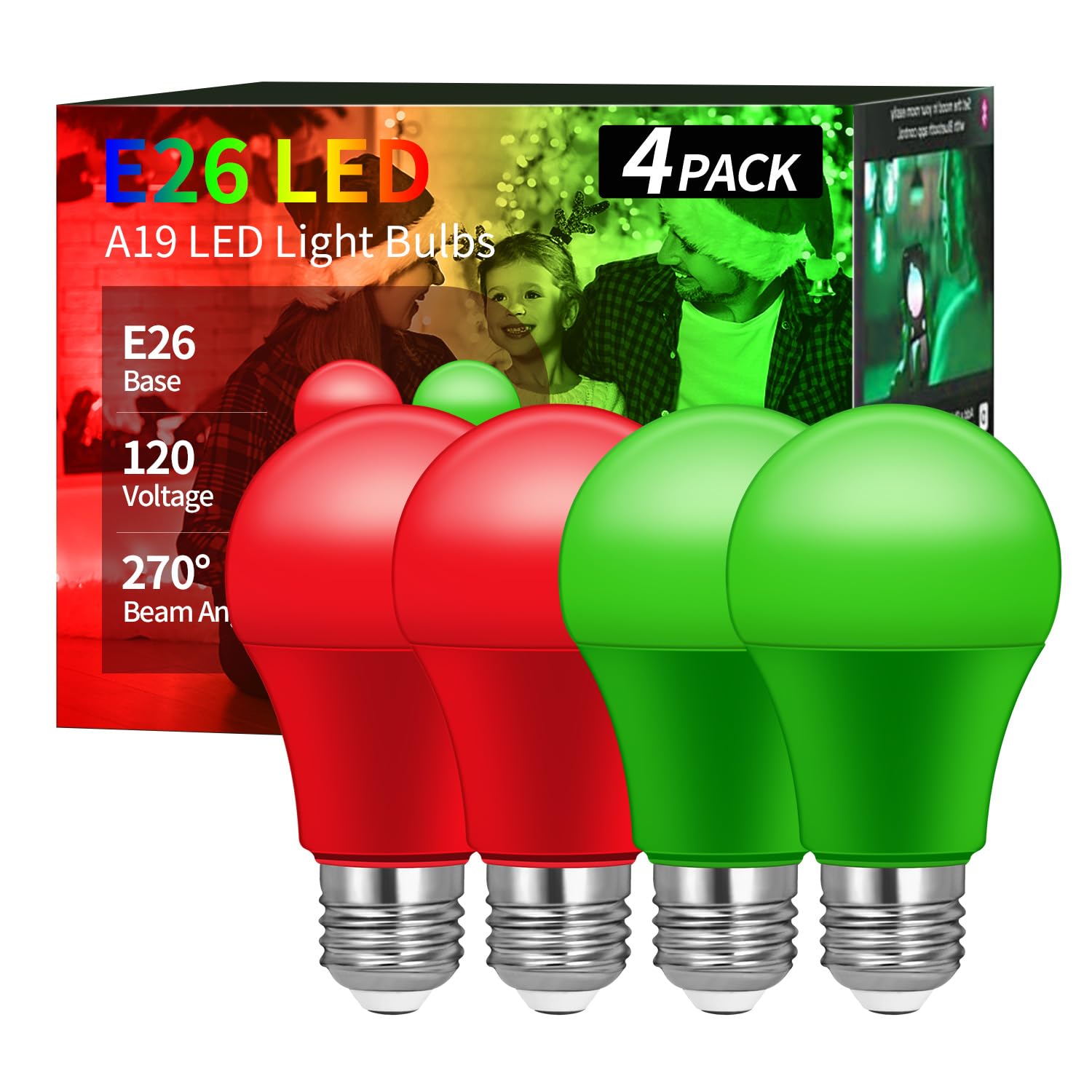Roche Jaune Red and Green Light Bulbs A19 LED, E26 Base, 9W (60W
