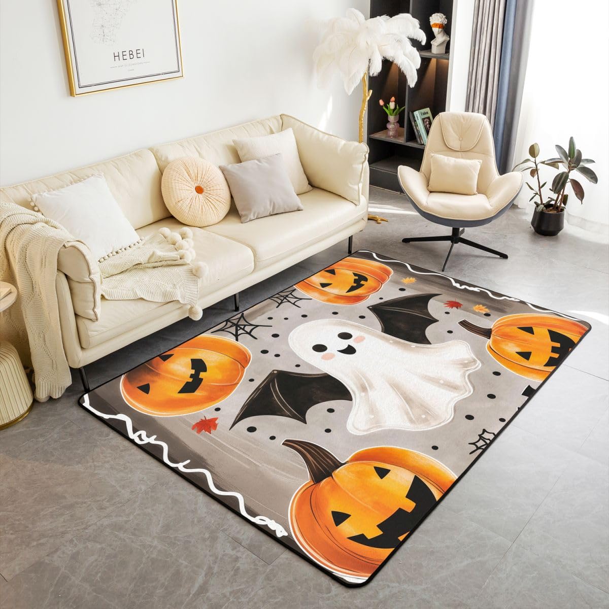 Loussiesd Alfombra de poliéster con diseño de fantasma, 150 x 200 cm