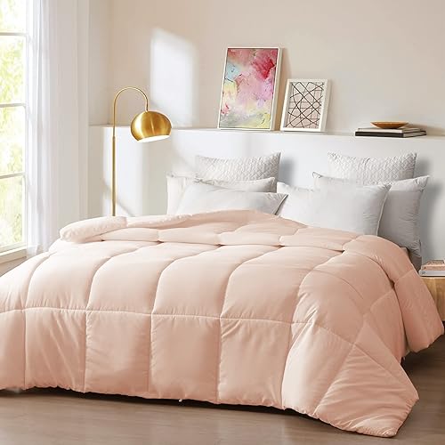 Down Alternative All Season King Size Comforter Duvet Inserts, Blanket with Ultra Soft Double Brushed Microfiber Quilt Cover, Classic Box Stitched with 8 Corner Tabs, Blush Pink 106x90