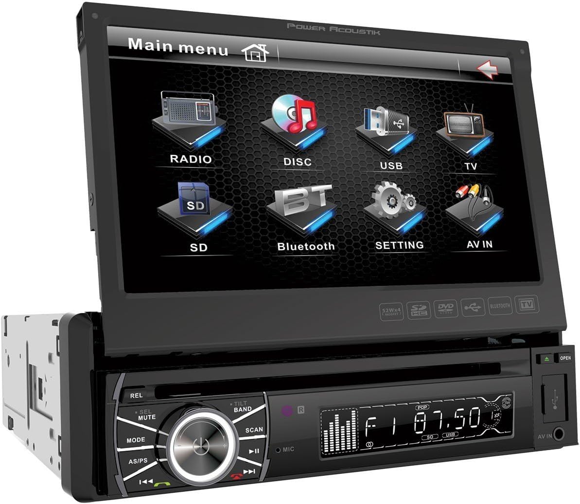 Power Acoustik PTID-8920B in-Dash DVD AM/FM Receiver with 7-Inch Flip-Out Touchscreen Monitor and USB/SD Input (Renewed)