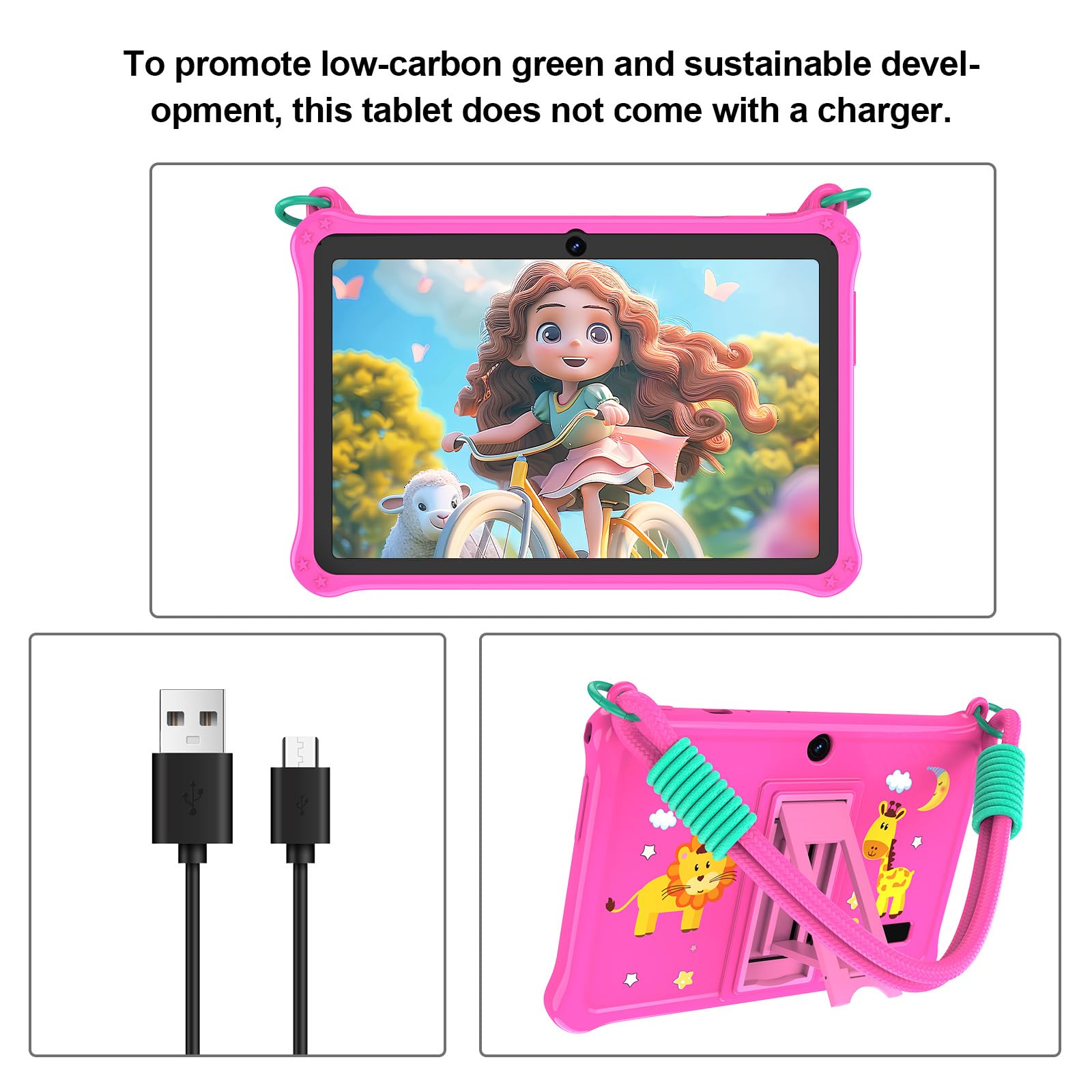 GOZZGEAR Android 13 Kids Tablets 7 inch for Toddler, Parental Control, Free Kids APP, 32GB, Expandable 512GB, 3500Mah, WiFi Dual Camera with Eye Protection, Pink — view 9