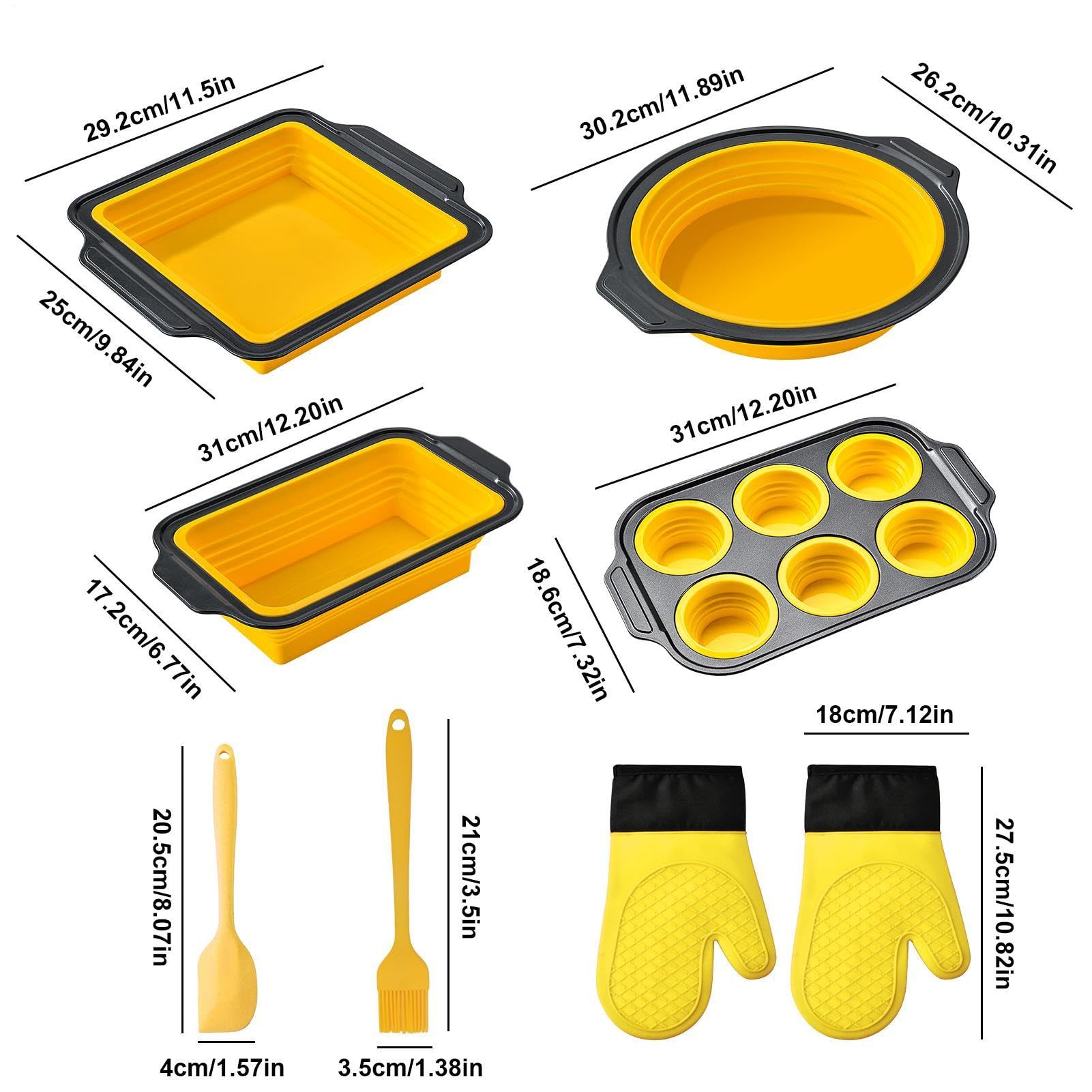 Silikon-Backformen für den Ofen Stapelbar & spülmaschinenfest | mit Topflappen, Teigschaber & Bürste, Backform-Set für Brot, Kekse, Eier, Toaster, Backofen & Küche